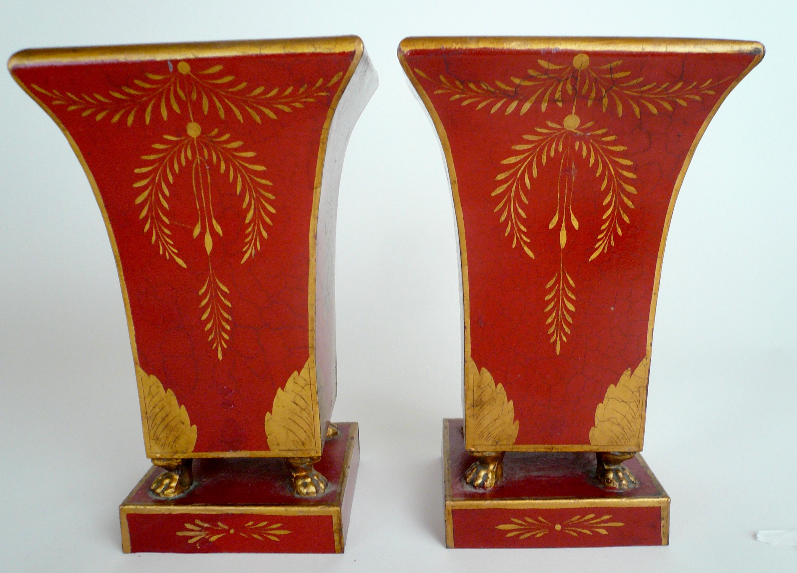 Neoclassical Pair French Tole Painted Neo-Classical Style Urns For Sale