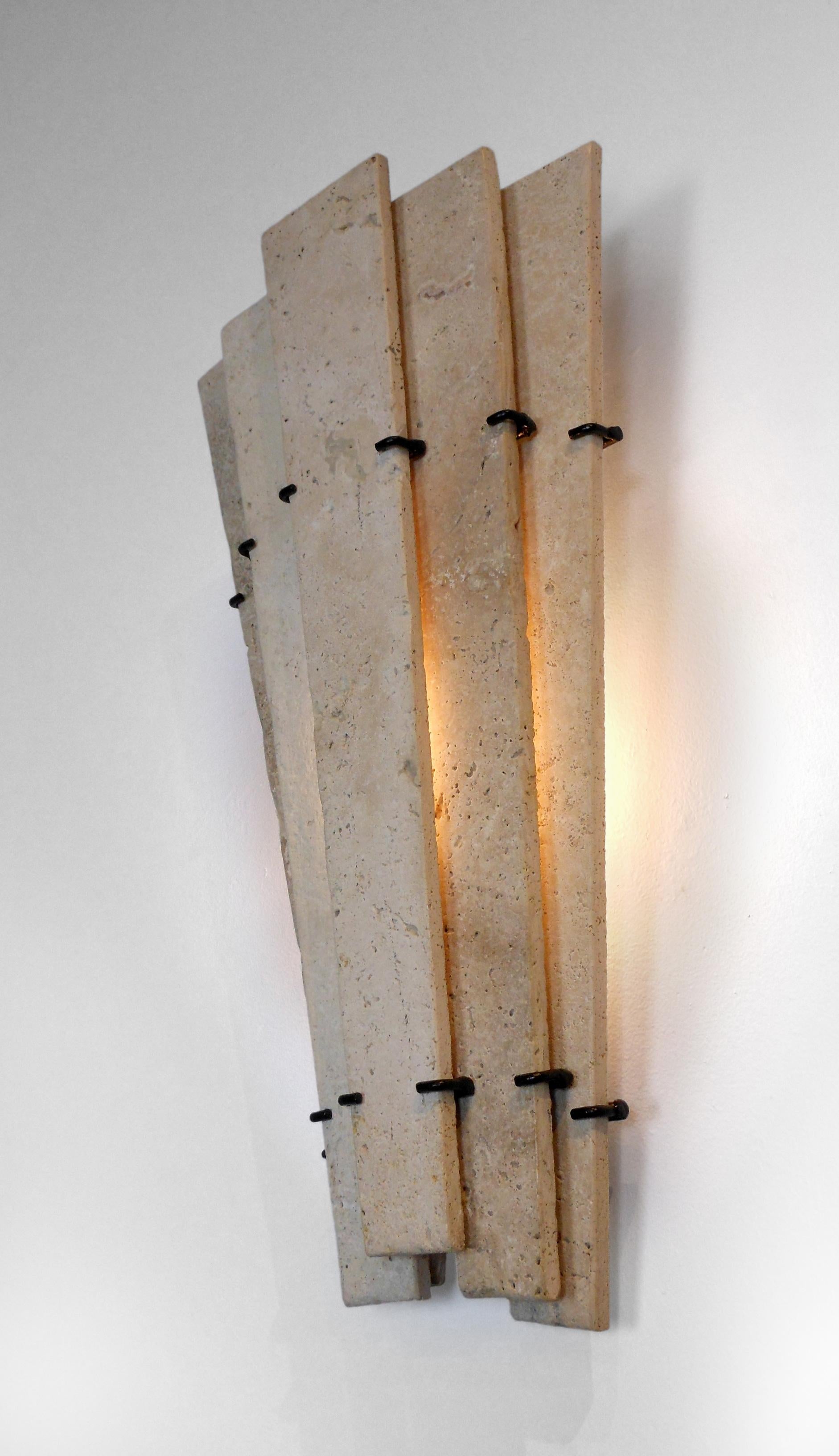 Mid-Century Modern Pair French Travertine Marble Sconces