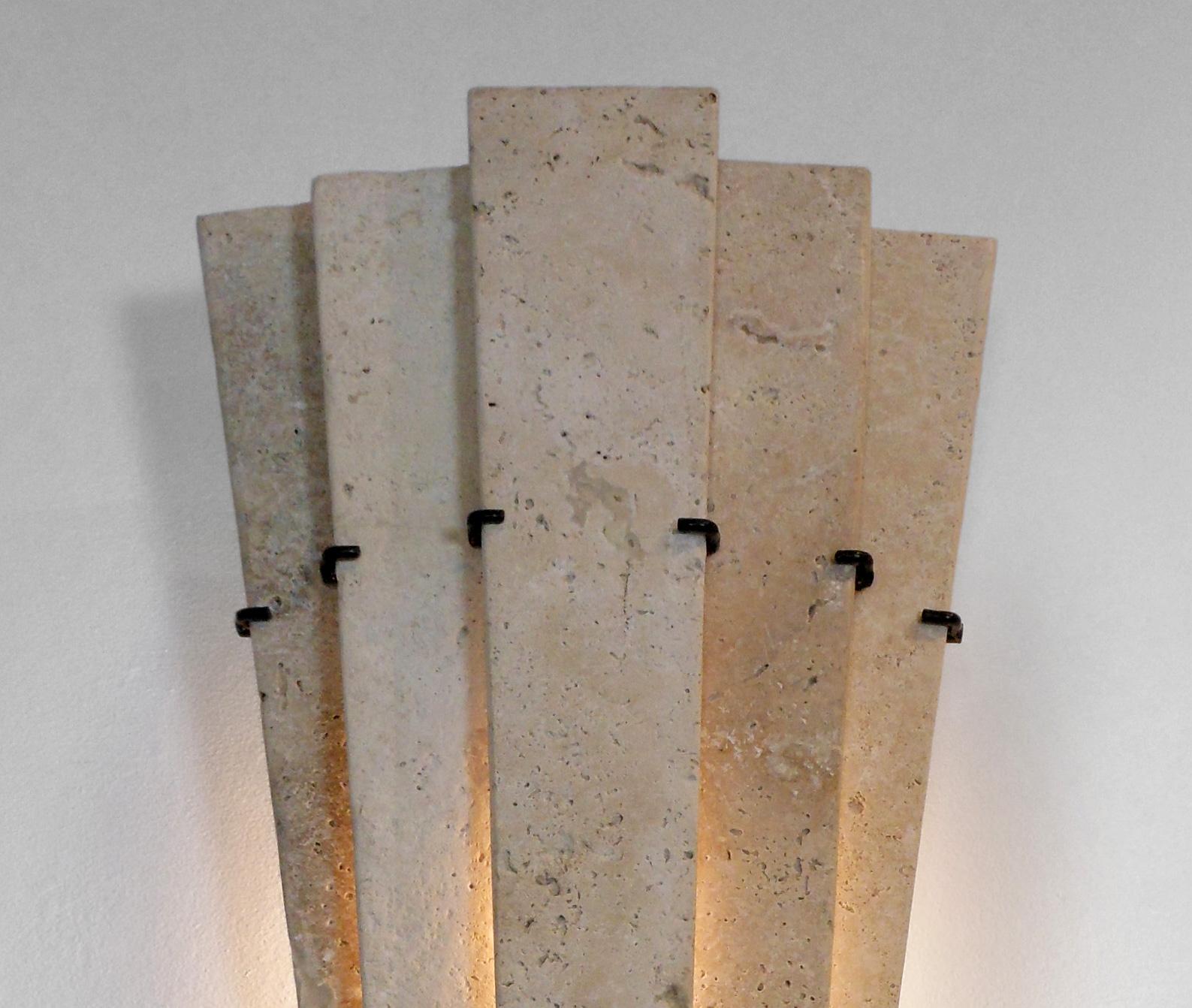 Pair French Travertine Marble Sconces In Good Condition In New York, NY