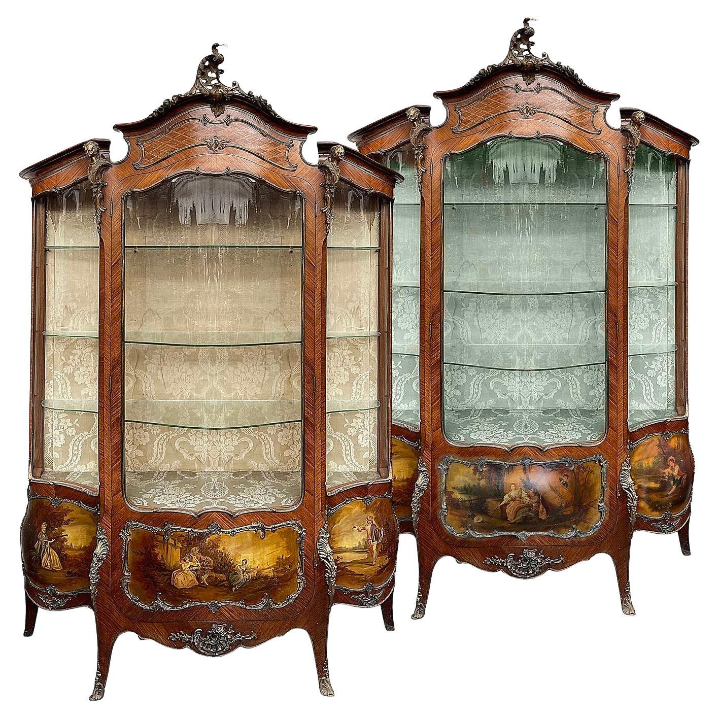 Pair French Verne Martin vitrines, circa 1890. For Sale