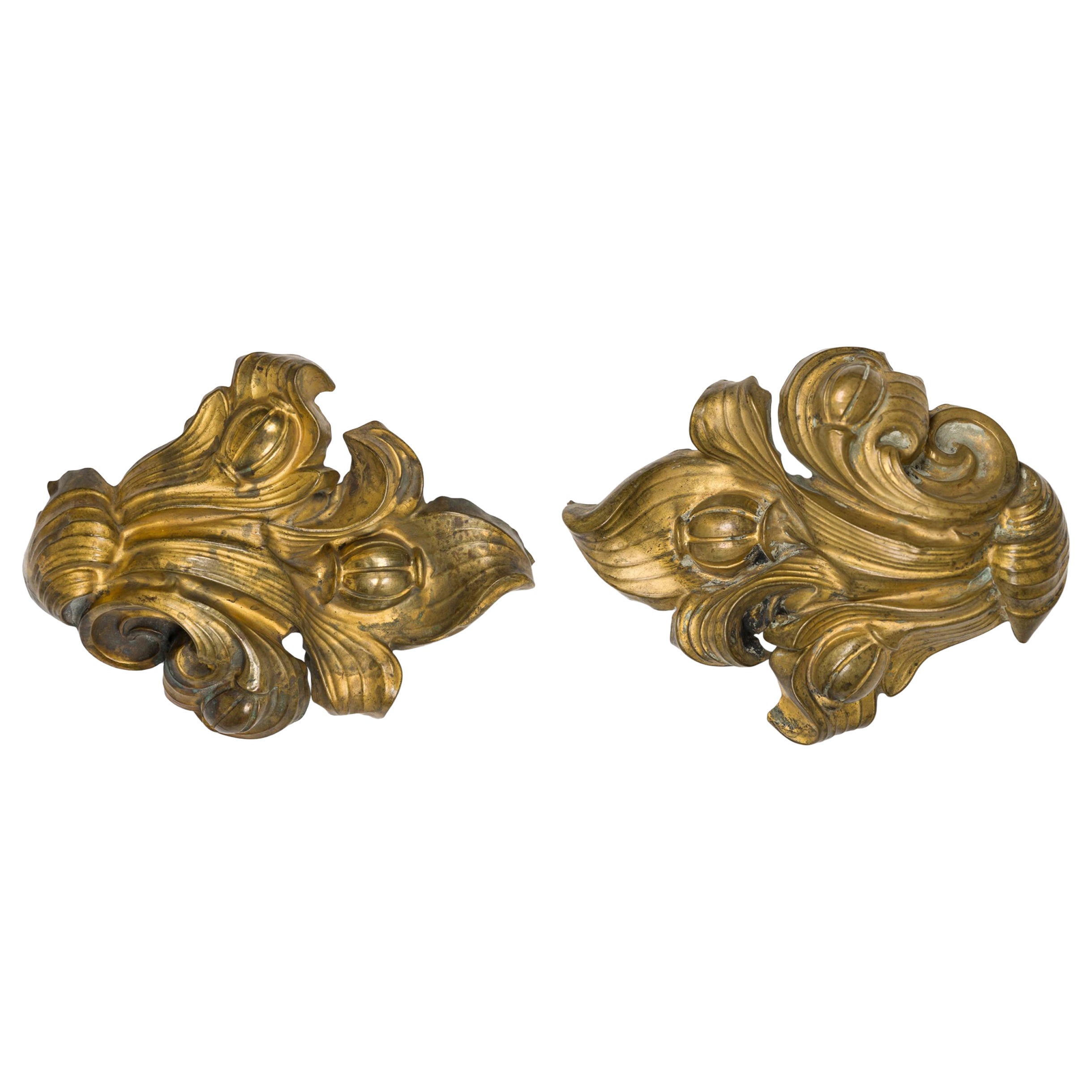 Pair French Victorian Brass Acanthus Tiebacks