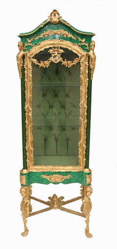 Pair French Vitrines Malachite Display Cabinets Louis XVI