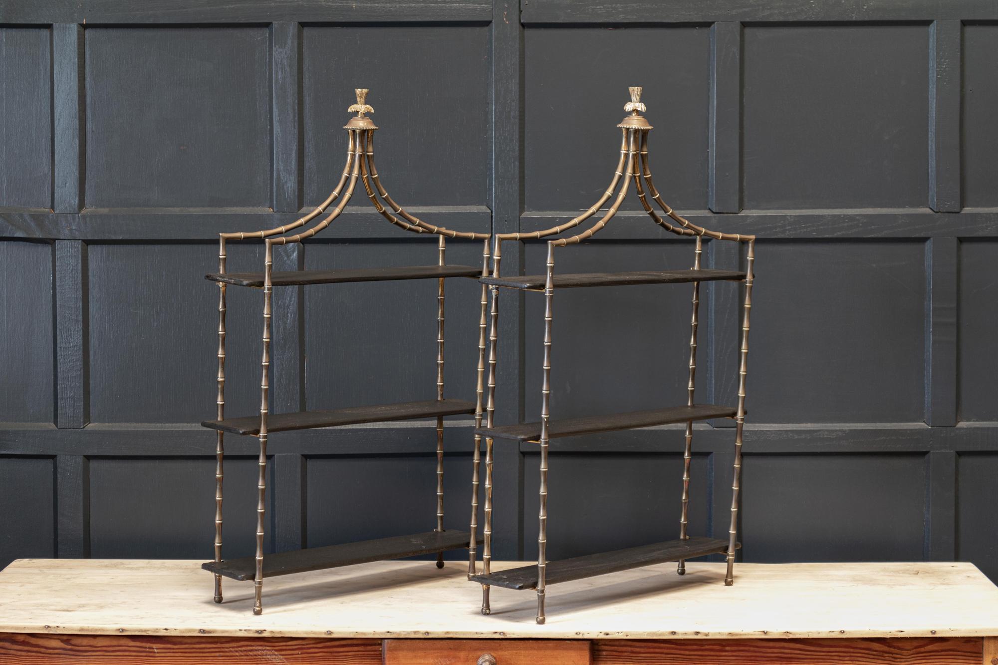 Pair French Wall Mounted Faux Bamboo Brass Etageres In Good Condition In Staffordshire, GB