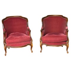 Pair French Walnut Bergere Arm Chairs