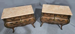 Pair French Walnut Bombe Commode Chests of Drawers