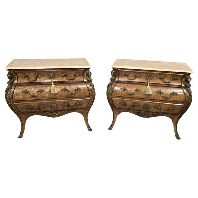 Vintage Baroque Rococo Chest of Drawers Bombe Pair For Sale at 1stDibs