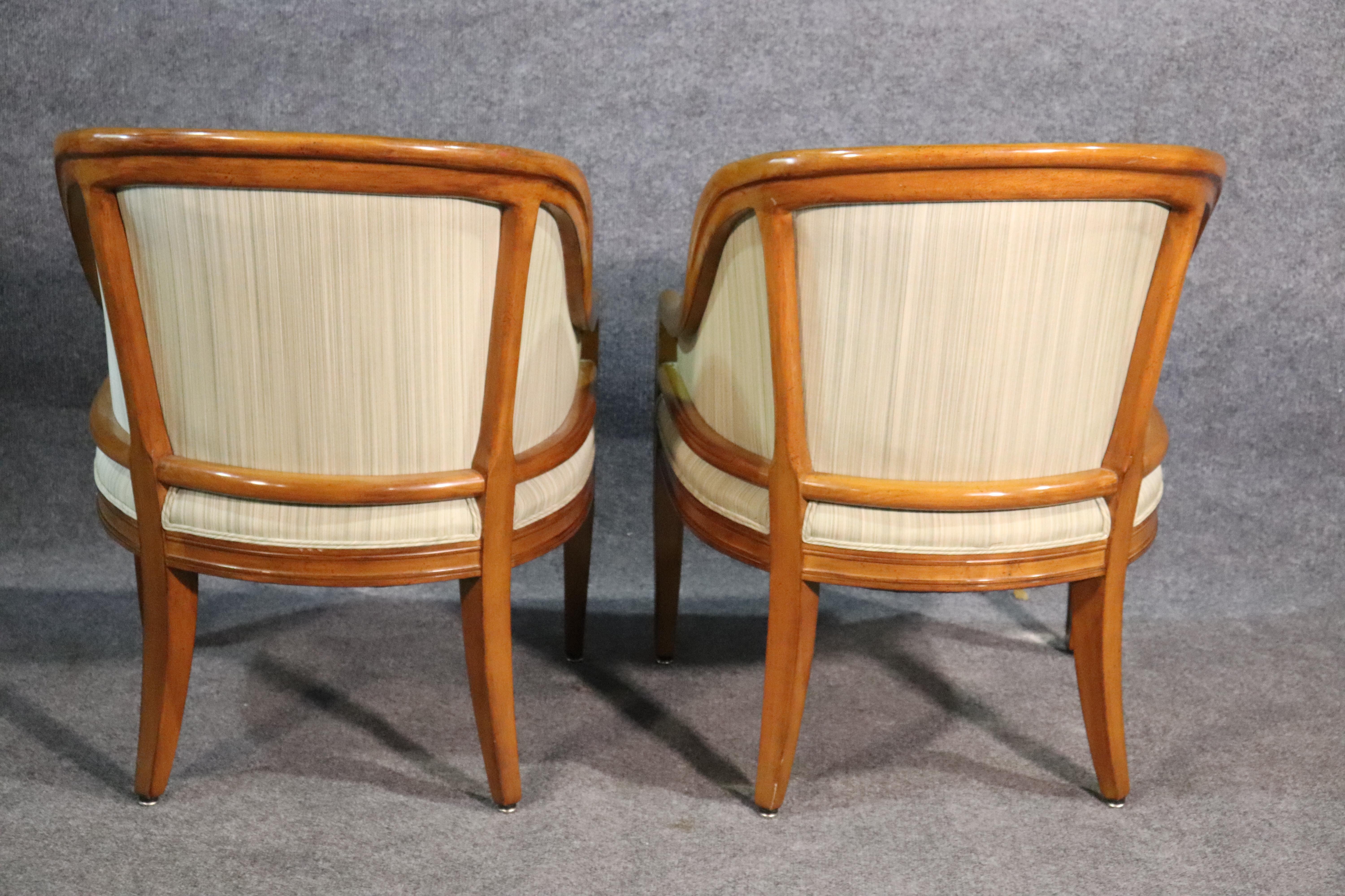 Pair of French Walnut Bronze Mounted Empire Bergère Lounge Chairs, circa 1940s 5