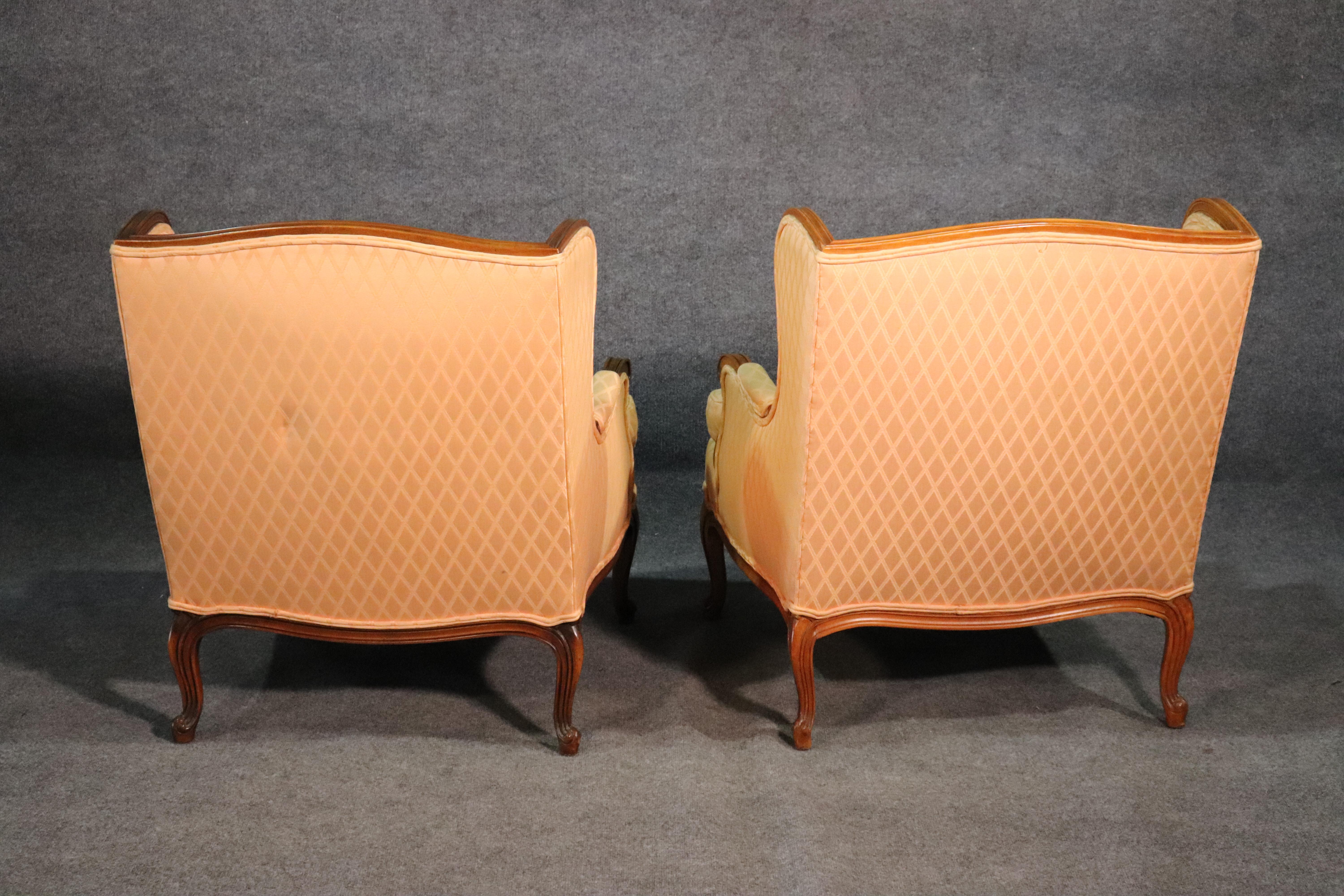 Pair of French Walnut Louis XV Bergere Fireside Lounge Chairs, circa 1950s 1