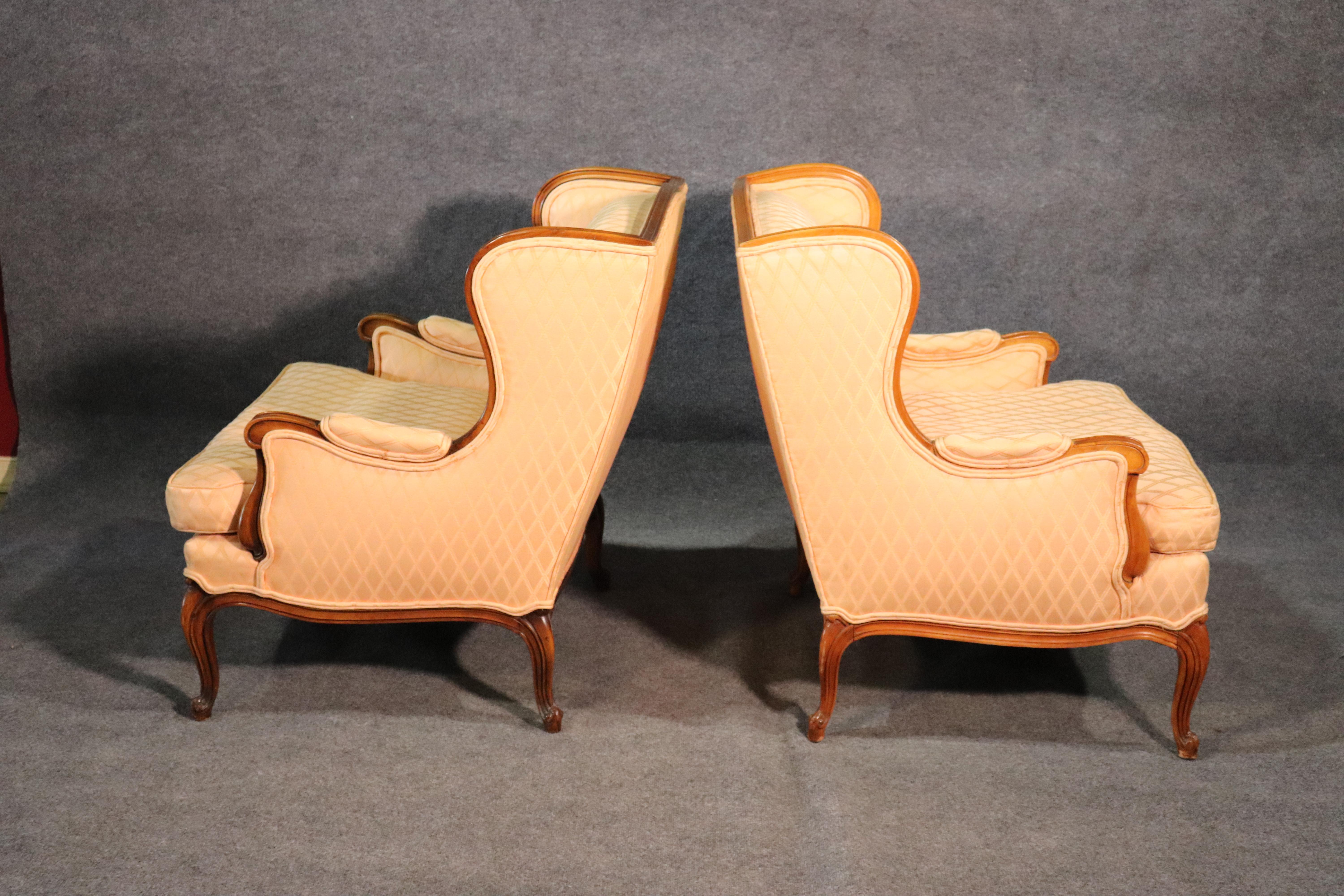 Pair of French Walnut Louis XV Bergere Fireside Lounge Chairs, circa 1950s 2