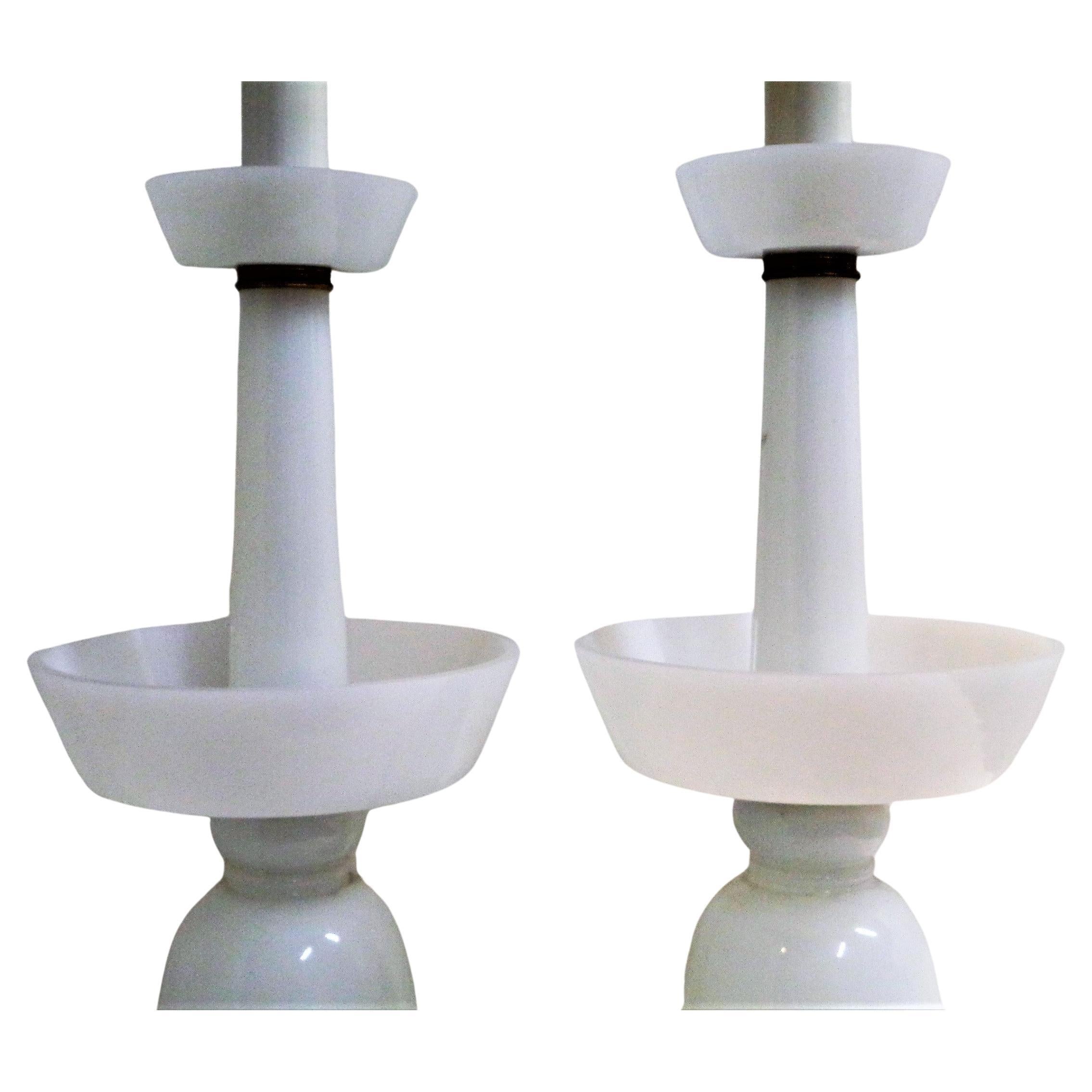 20th Century  French White Opaline Glass Table Lamps, Circa 1930 For Sale