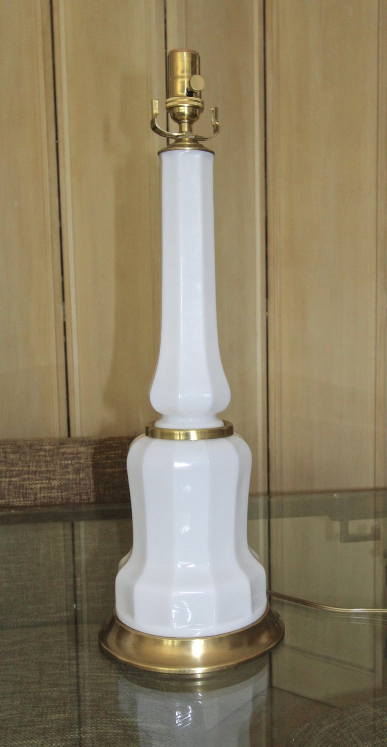 Pair of French White Opaline Table Lamps 7