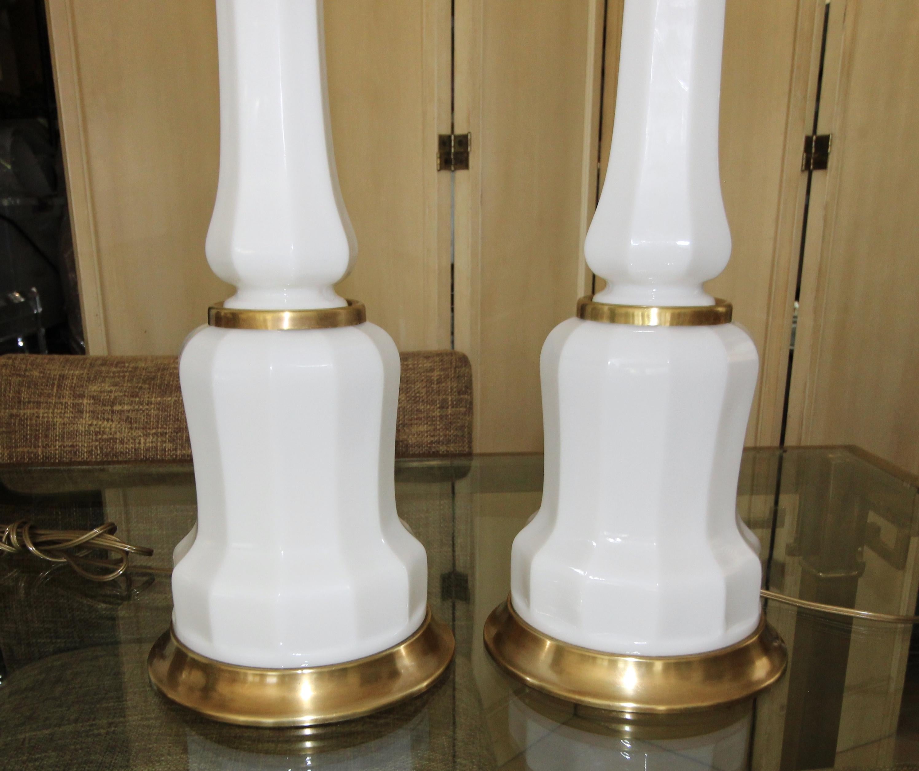 Pair of French White Opaline Table Lamps 1