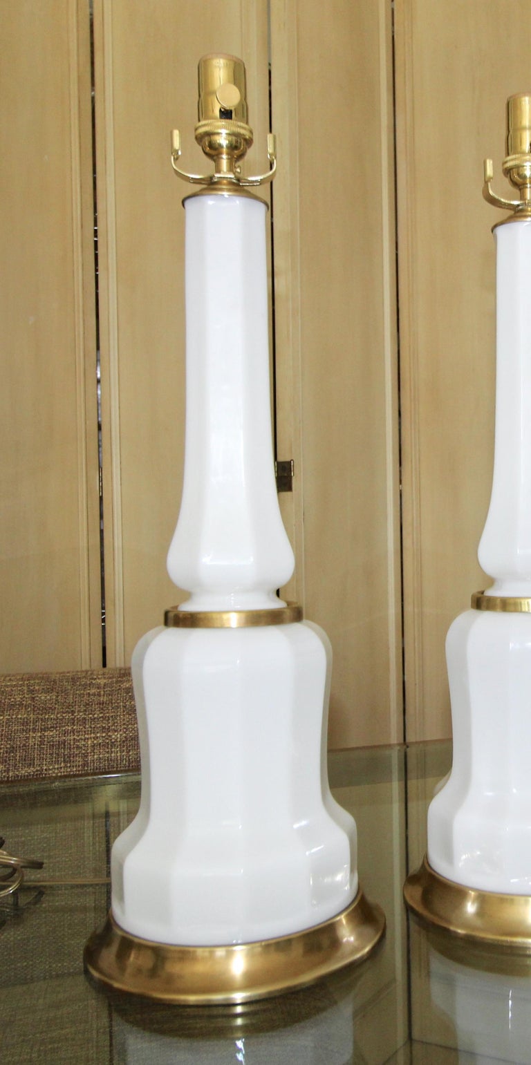 Pair of French White Opaline Table Lamps 2