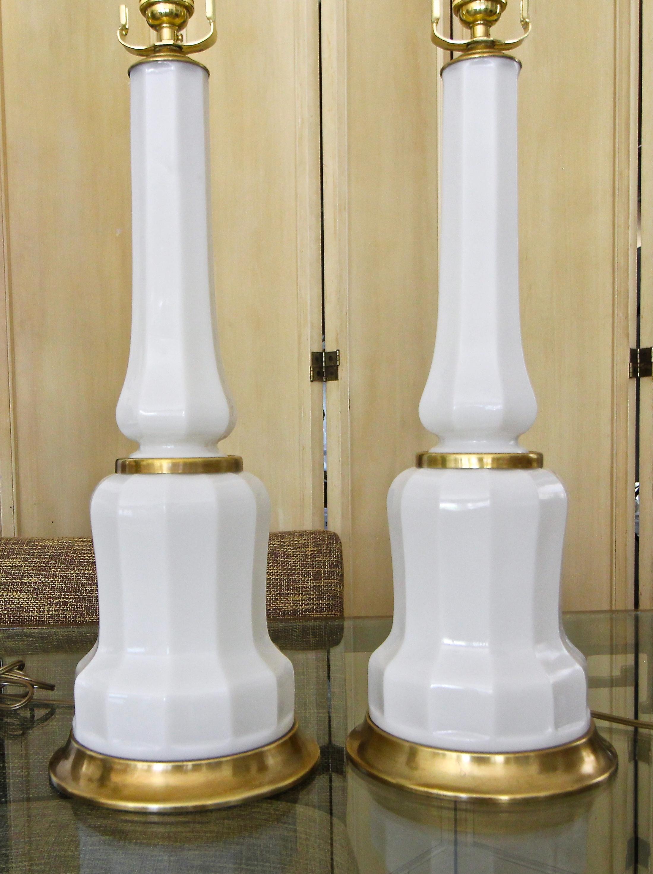 Pair of French White Opaline Table Lamps 3