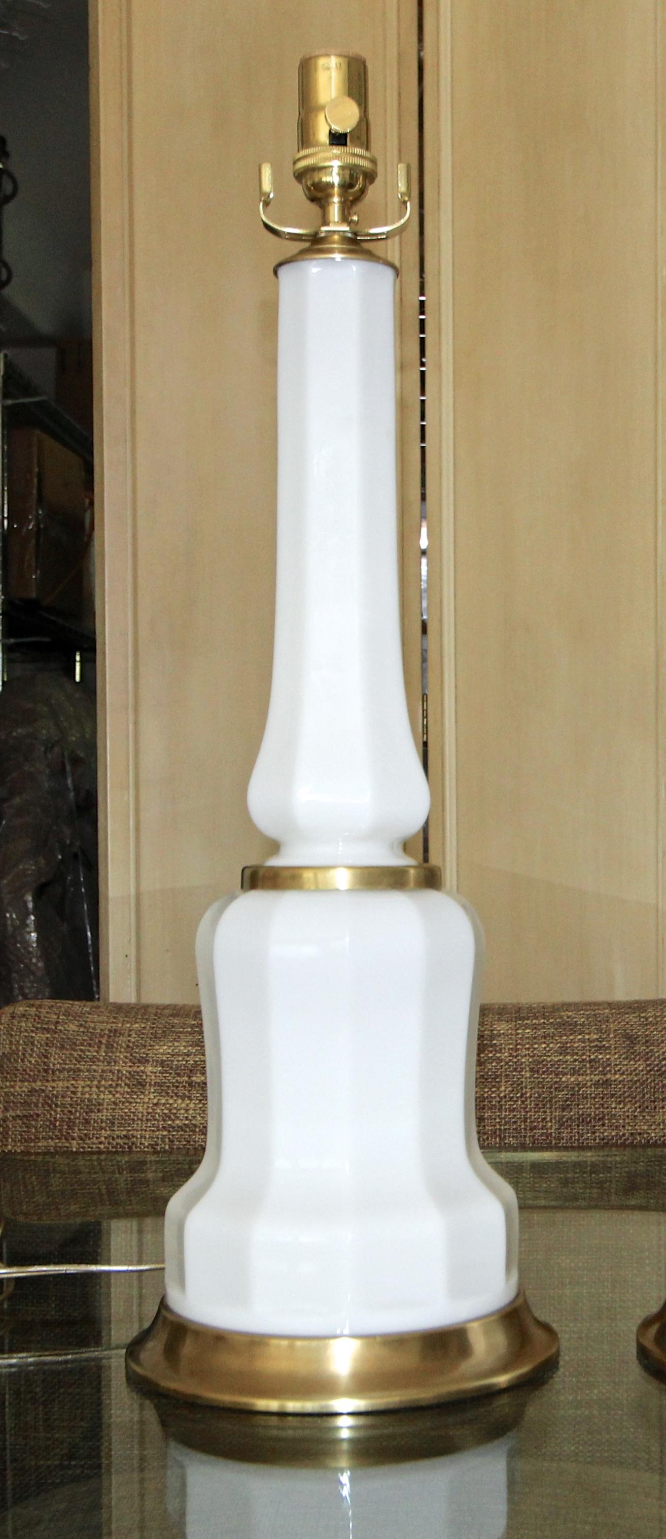 Pair of French White Opaline Table Lamps 4