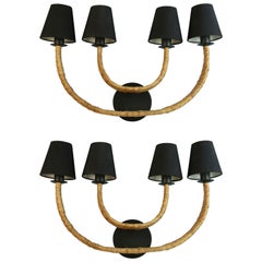 Pair French Wicker and Metal Four Light Sconces 1980's