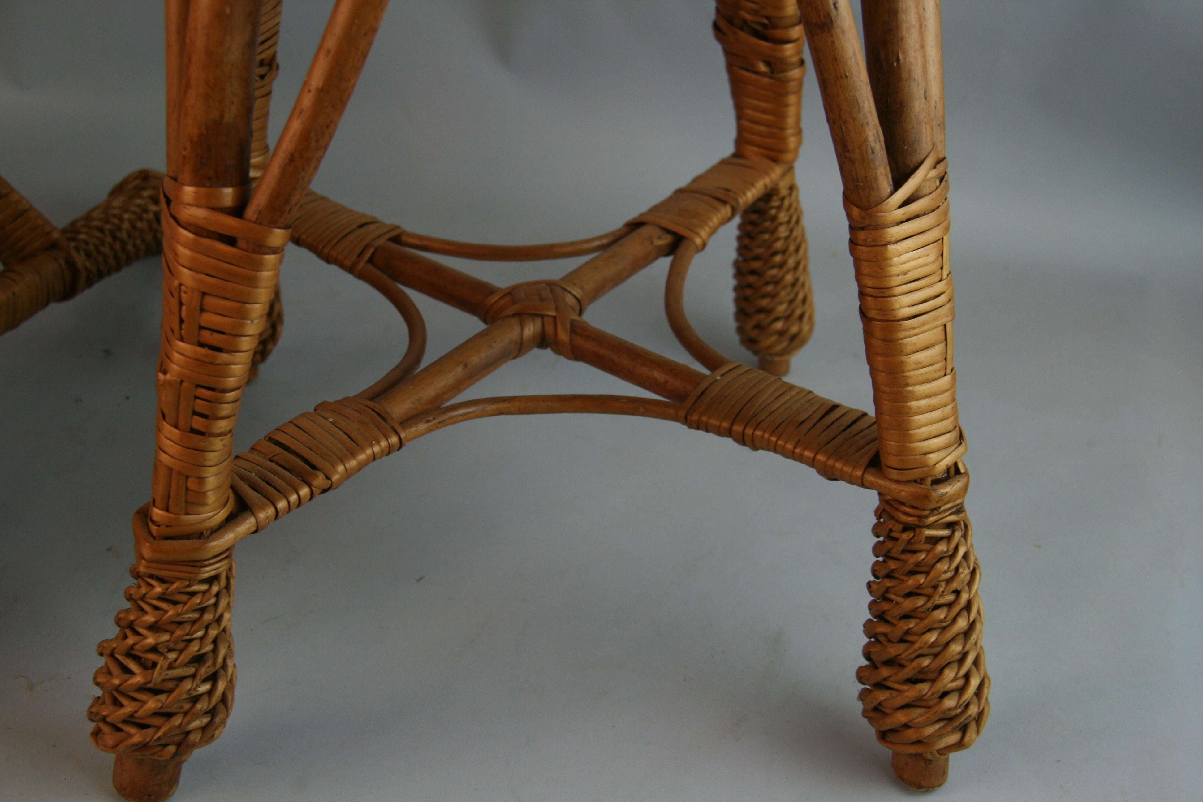 Pair French Wicker Stools/Tables For Sale 6
