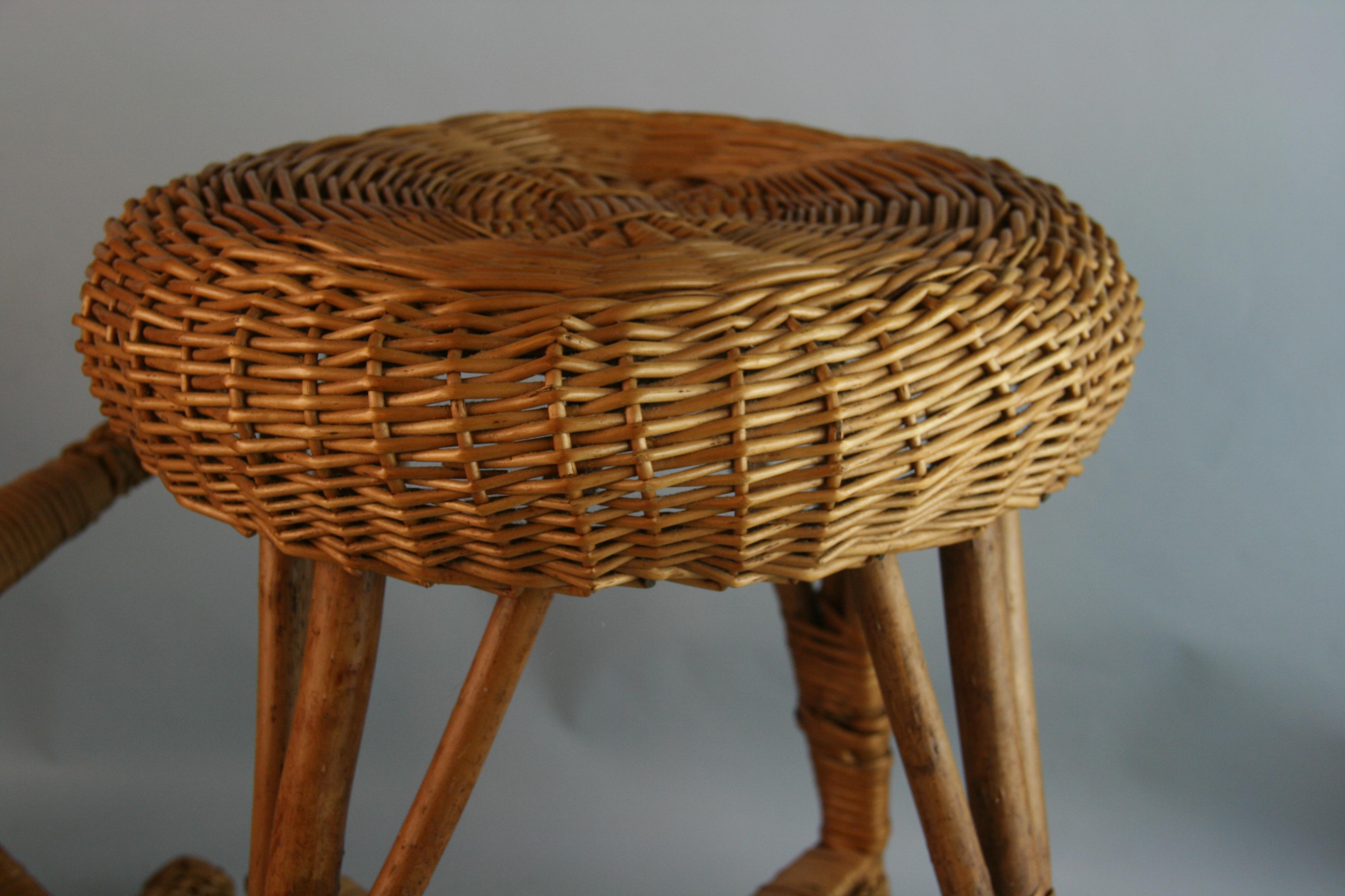 Pair French Wicker Stools/Tables For Sale 7