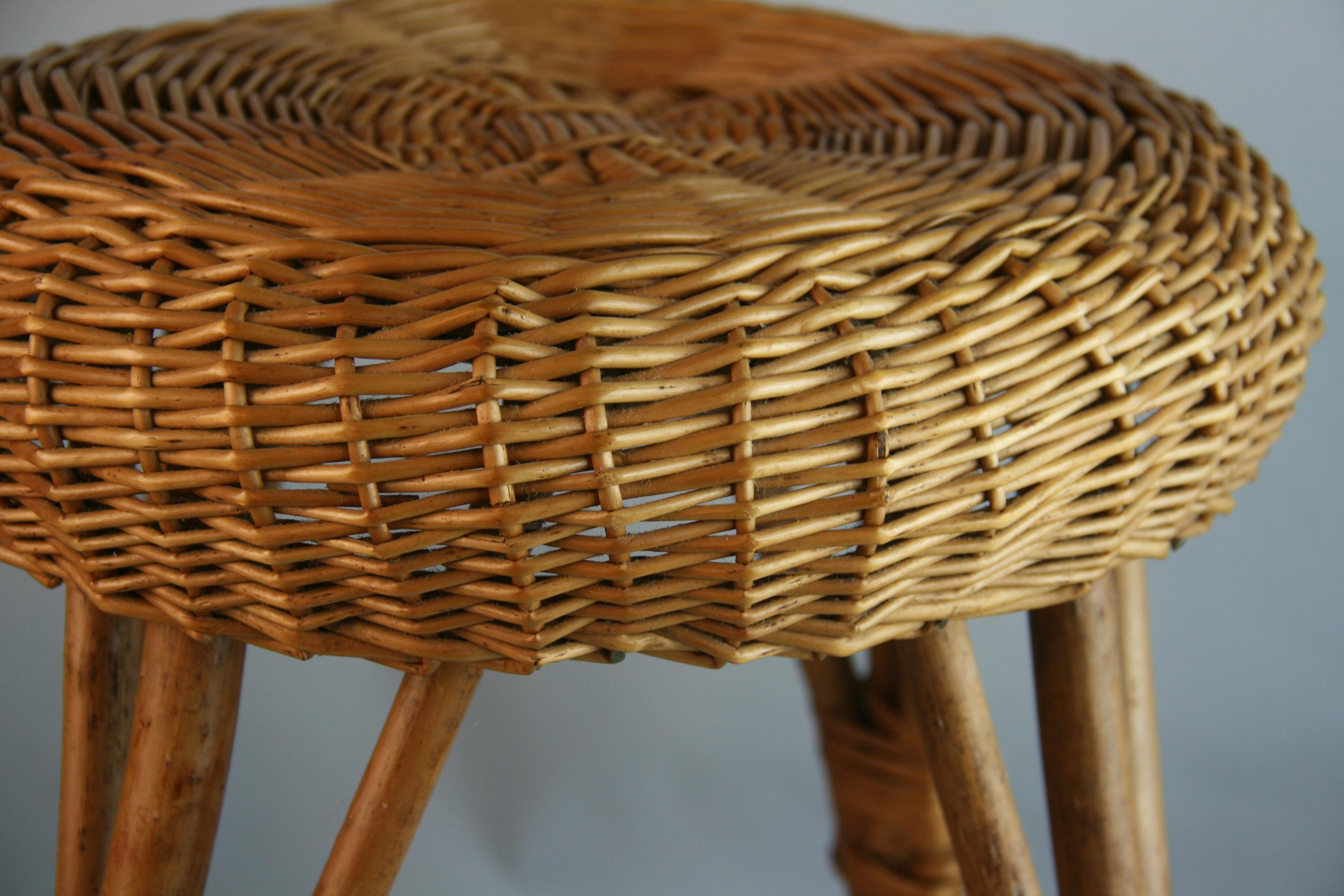 Pair French Wicker Stools/Tables For Sale 8