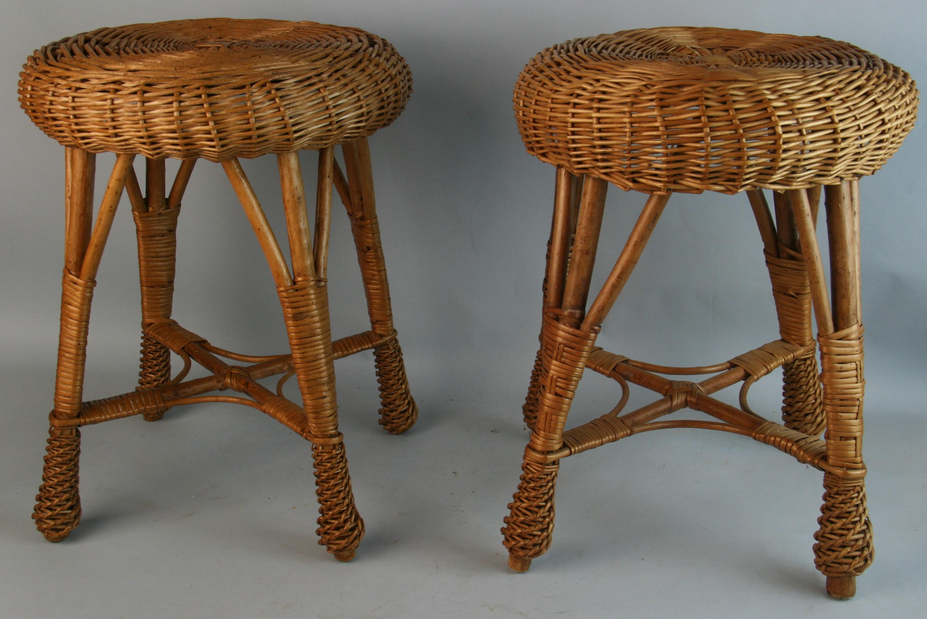 1472 Pair French hand woven willow stools/small side tables
Top diameter 14