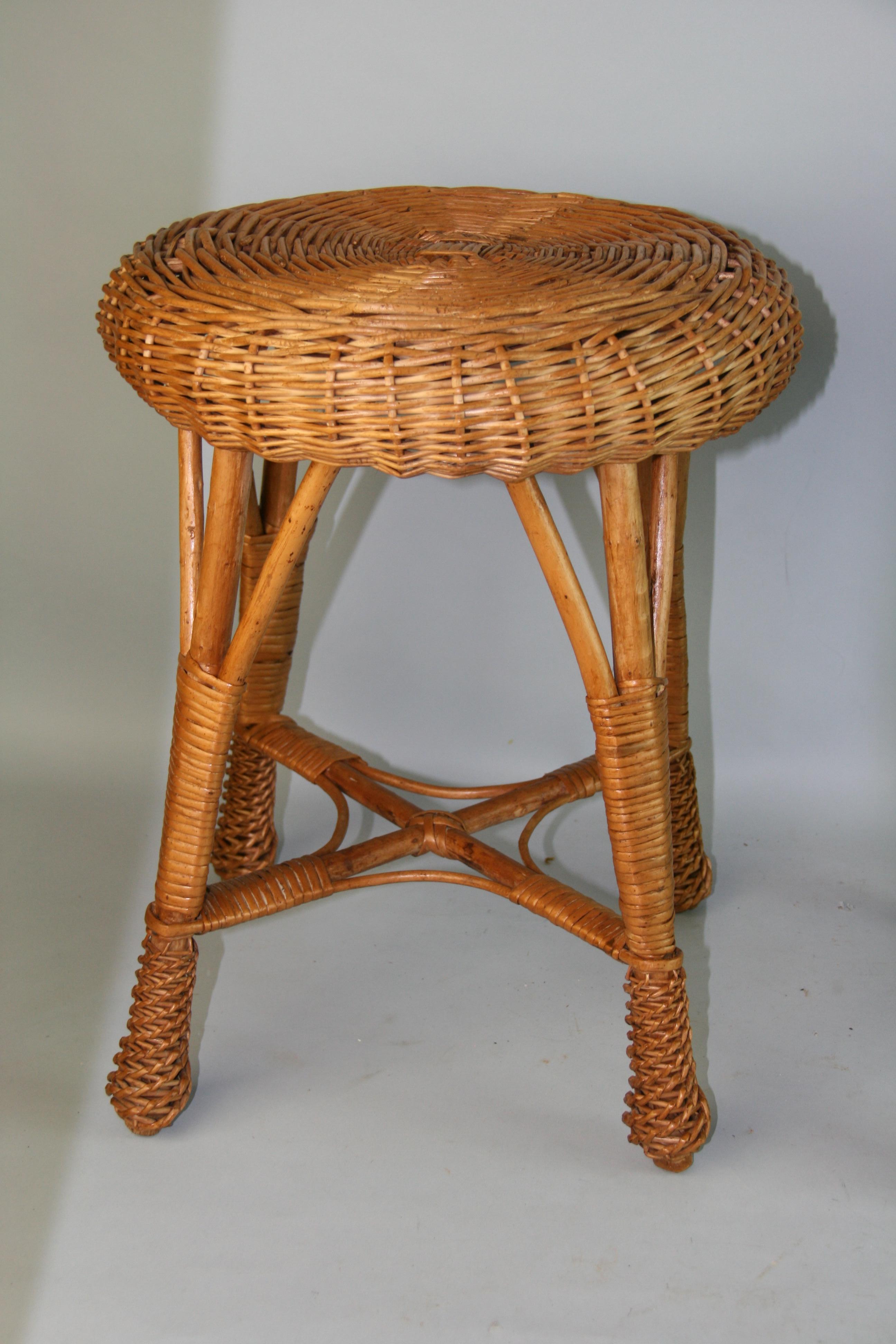 Mid-20th Century Pair French Wicker Stools/Tables For Sale