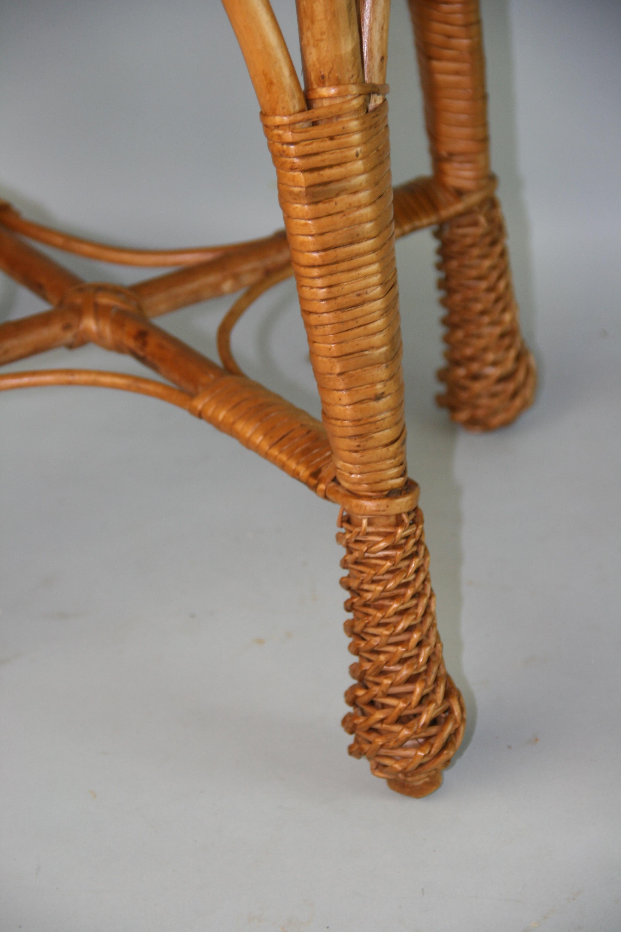 Willow Pair French Wicker Stools/Tables For Sale