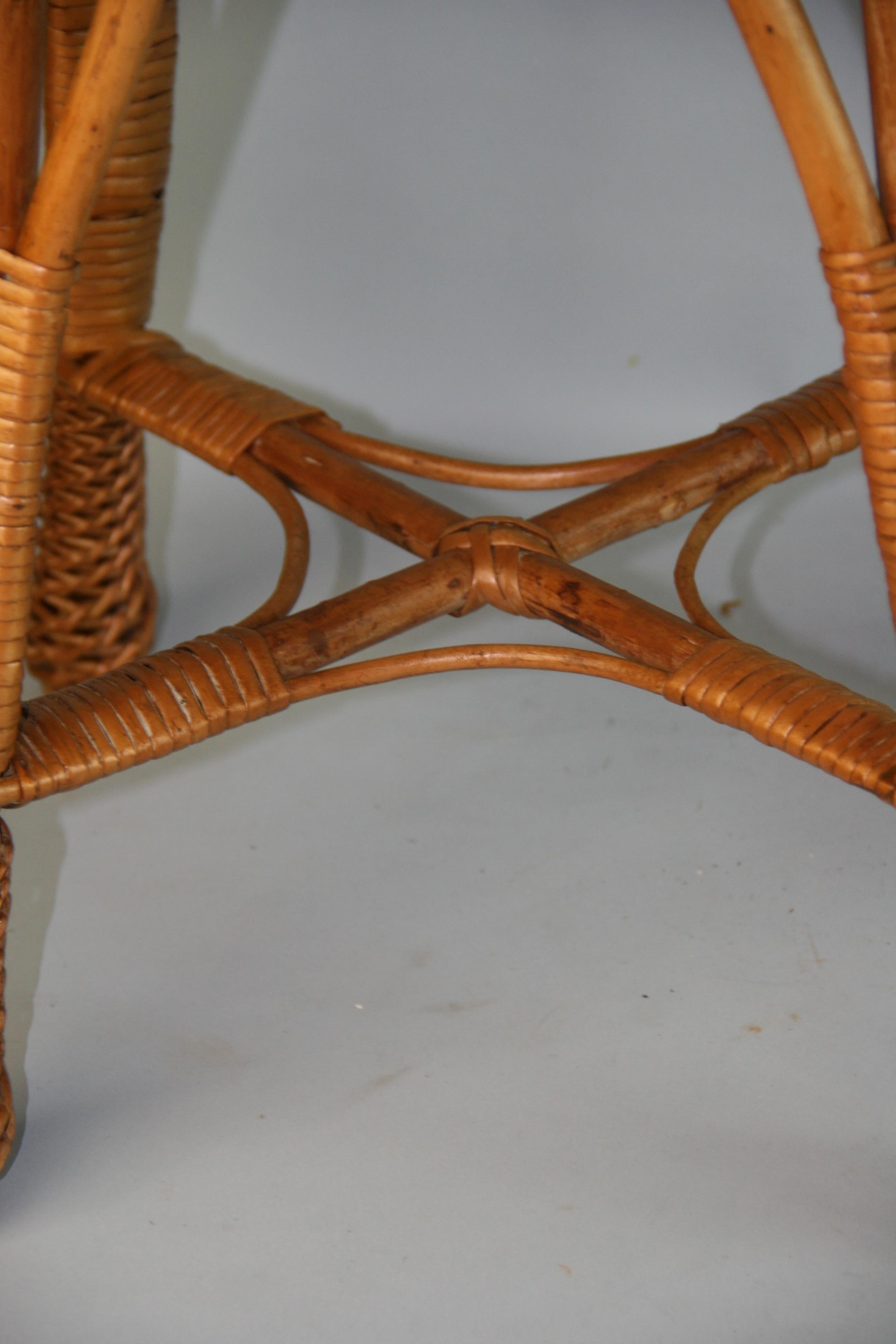Pair French Wicker Stools/Tables For Sale 1