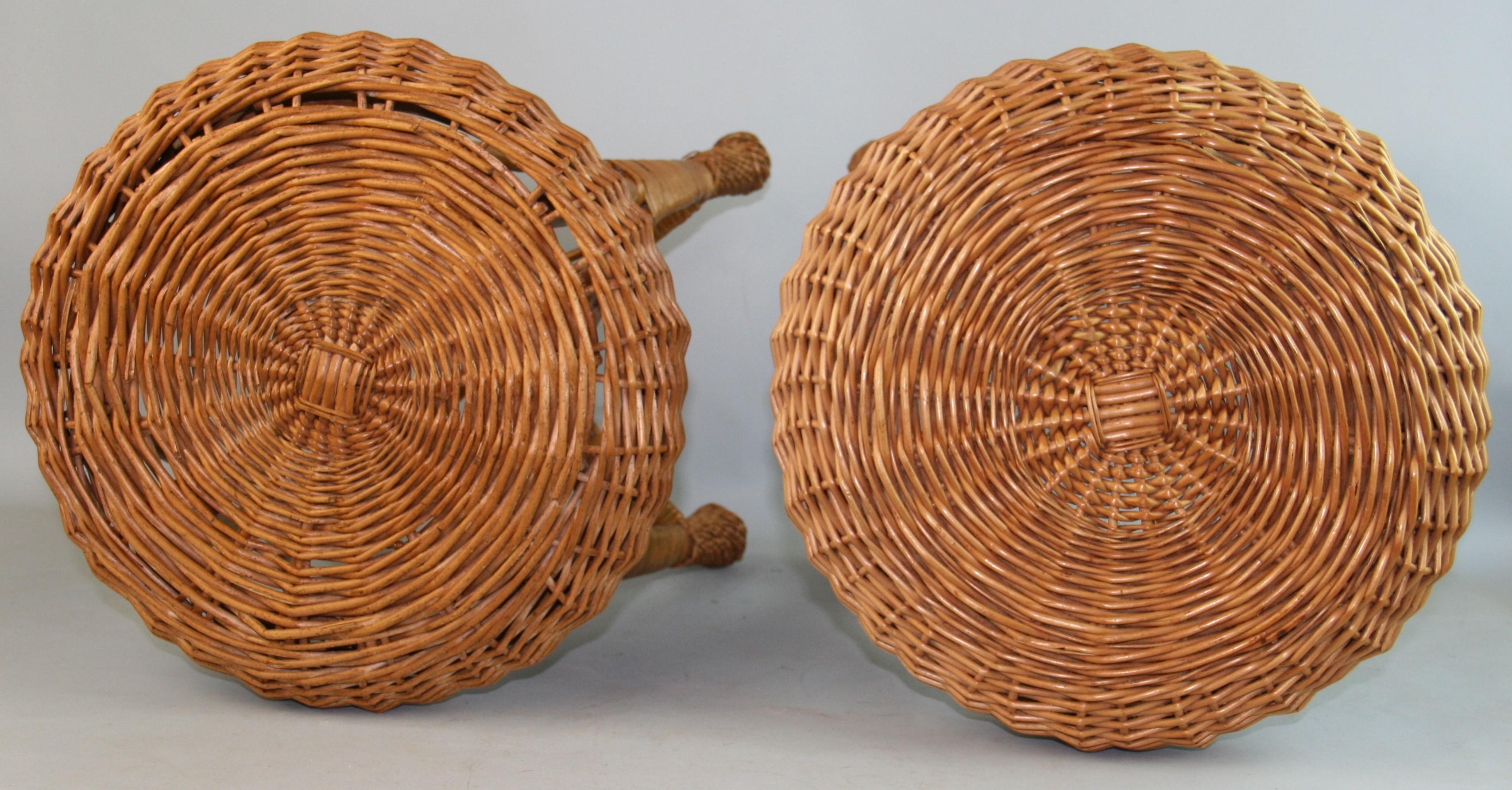 Pair French Wicker Stools/Tables For Sale 2