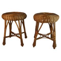 Vintage Pair French Wicker Stools/Tables