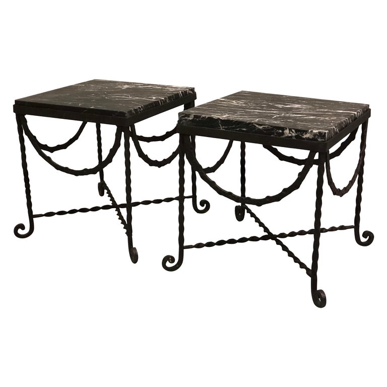 Wrought Iron And Black Marble Side, Black Wrought Iron Patio End Table
