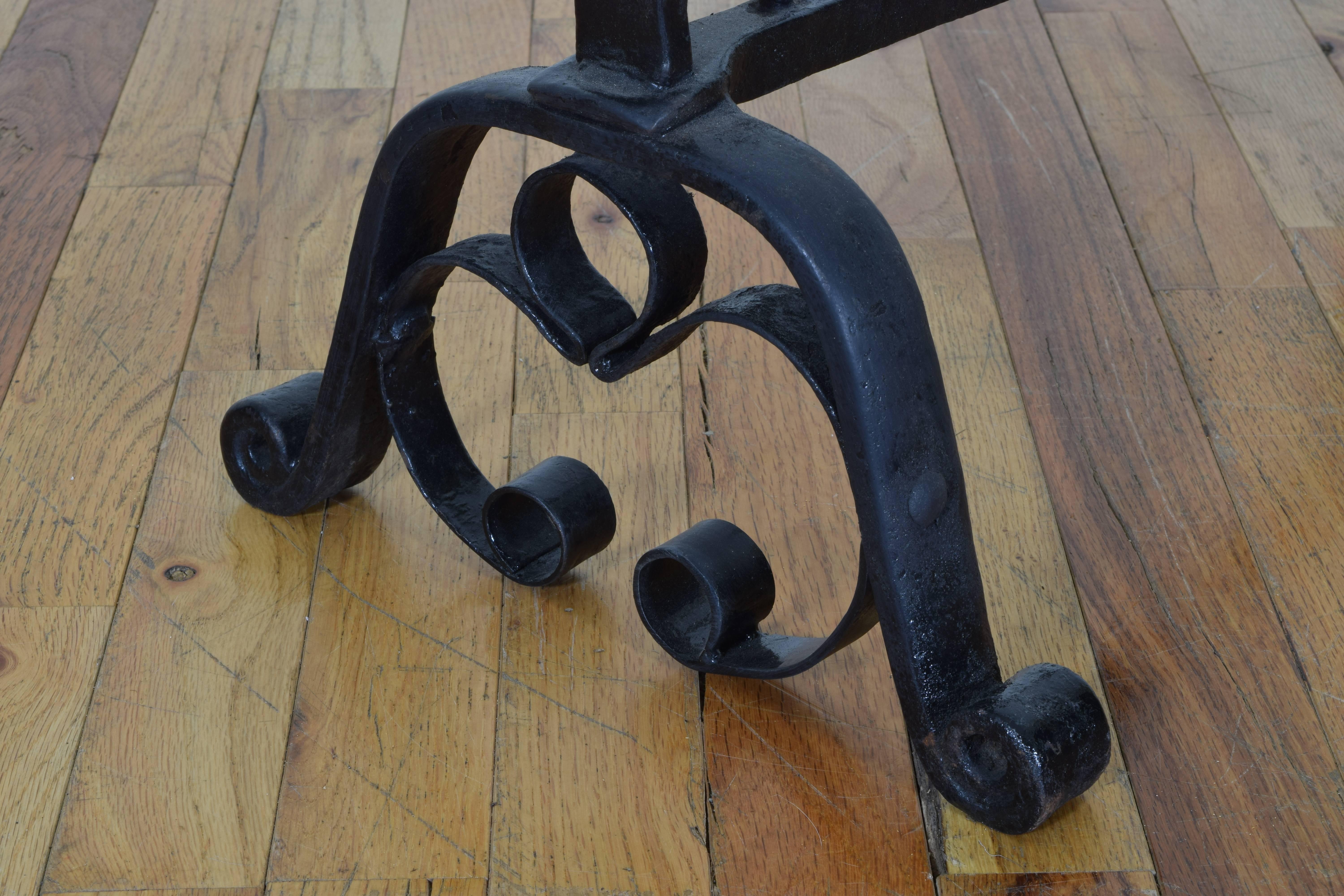 Pair of French Wrought Iron Turned Brass Andirons from the Early 18th Century 3