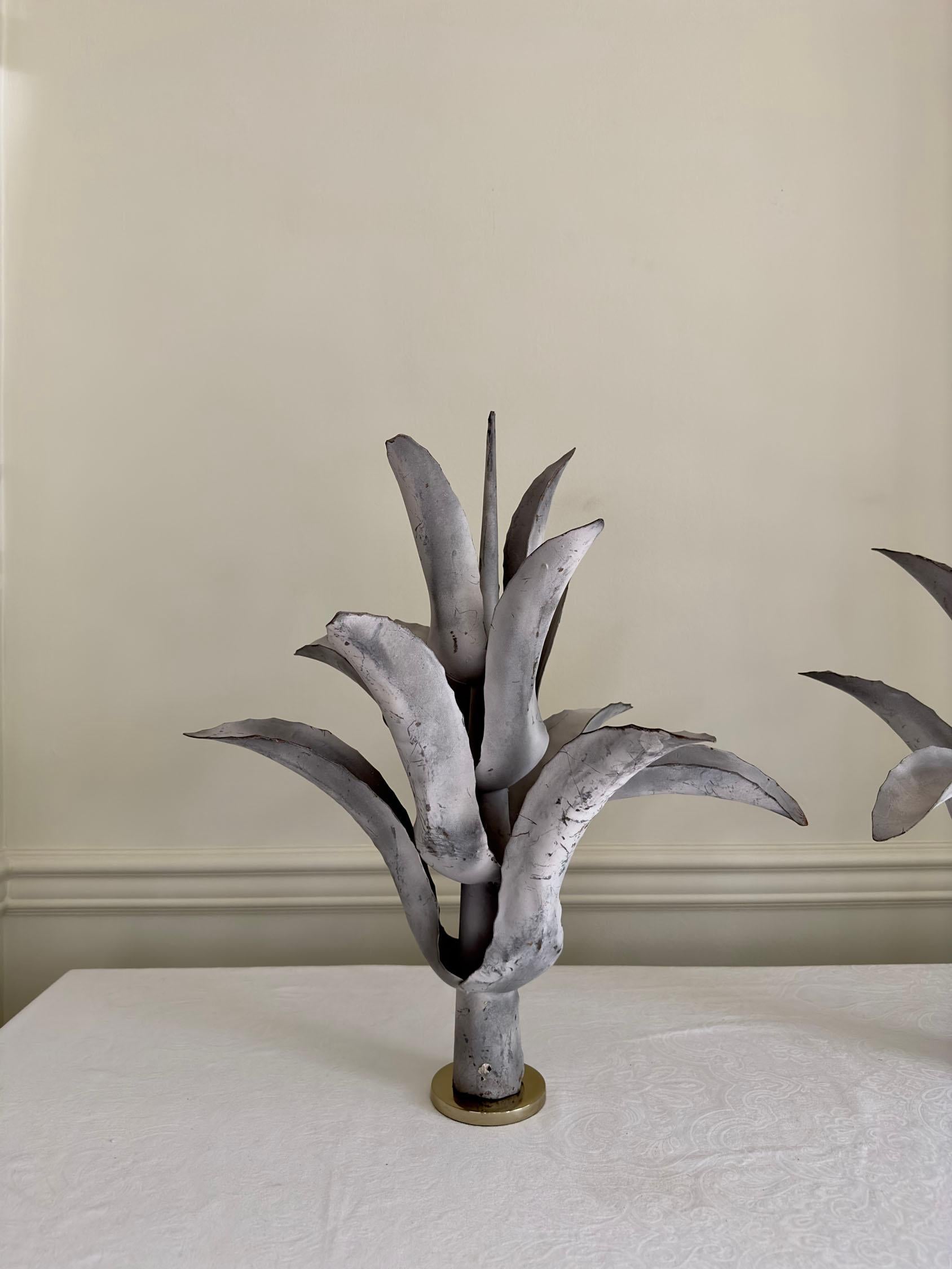 Pair French Zinc Agave Plant Specimen Sculptures In Fair Condition For Sale In Richmond, VA