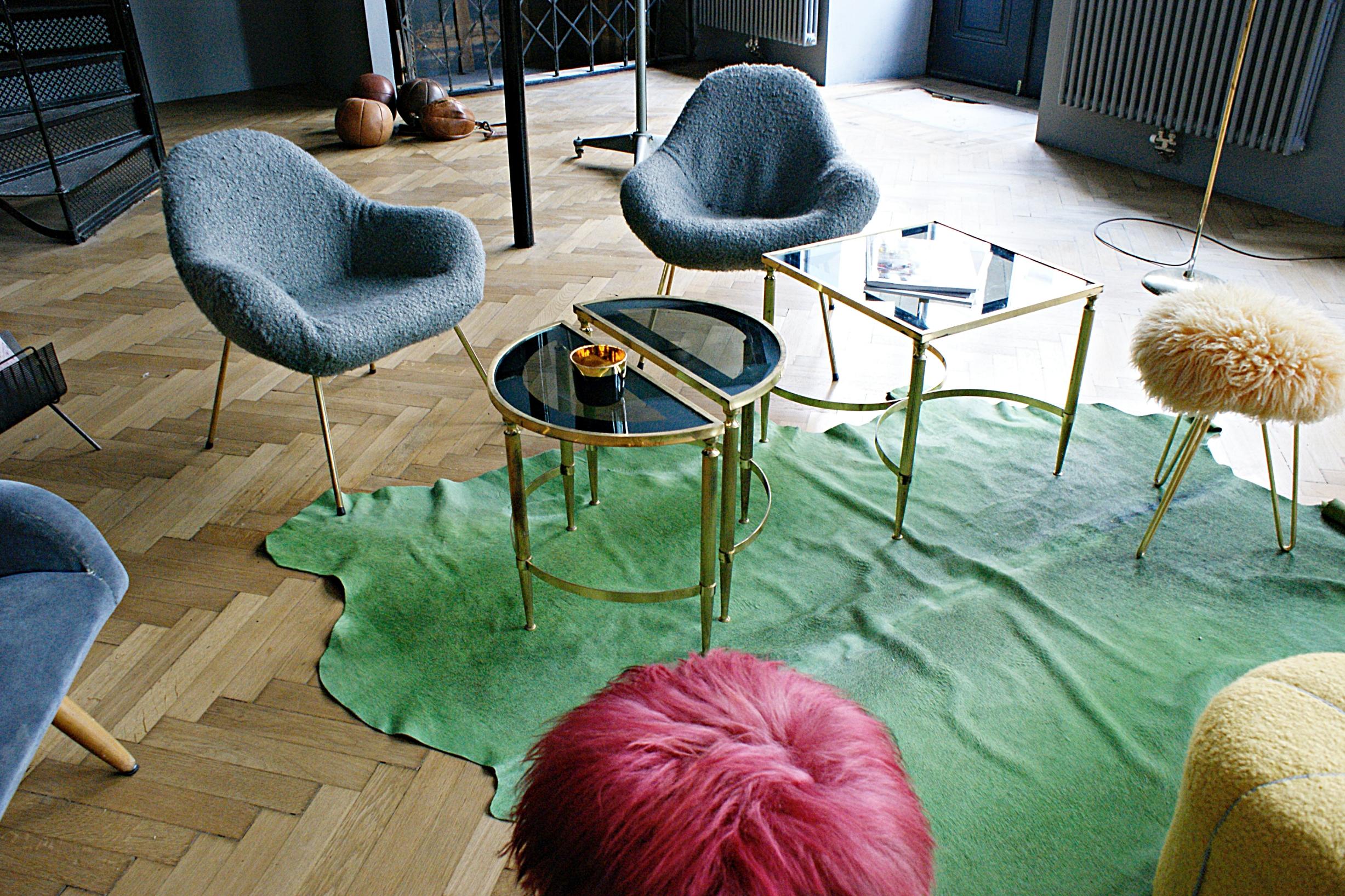 20ième siècle Fritz Neth paire de chaises longues en laine de mouton biologique mi-siècle, Allemagne, années 1960