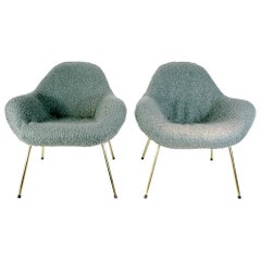 Vintage Pair of Fritz Neth Organic Midcentury Sheep Wool Lounge Chairs, 1960s, Germany