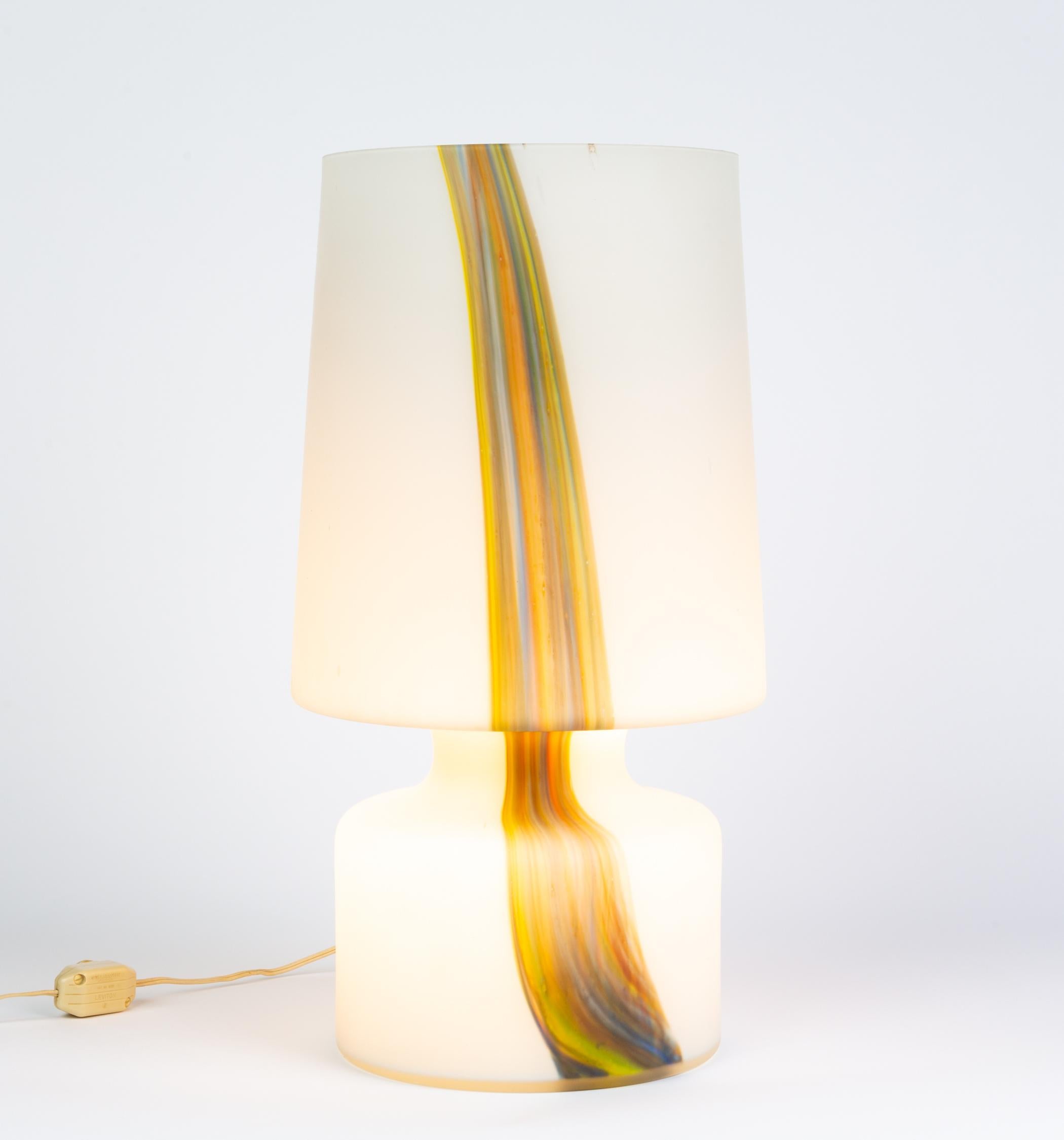 Pair of Laurel Lamp Co. Frosted Glass Lamps with Multi-Color Detail 1