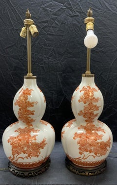 Pair of Fujita Kutani Ceramic Hand Painted Floral Table Lamps, Japan