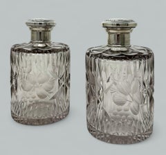 Pair Full Lead French Crystal Sterling Silver Toilet Scent Bottles poss Baccarat