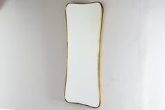 Pair Full Standing Length Gio Ponti Attributed Brass Wall Mirrors, Italy 1950s
