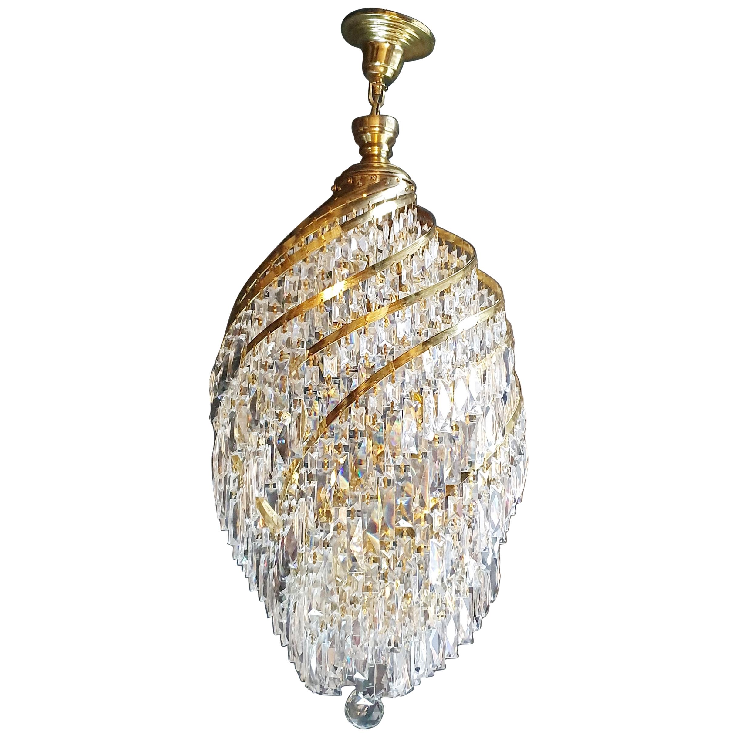 Pair Fusilli Oval Spiral Chandelier Crystal Sac a Pearl Lamp Lustre Art Nouveau