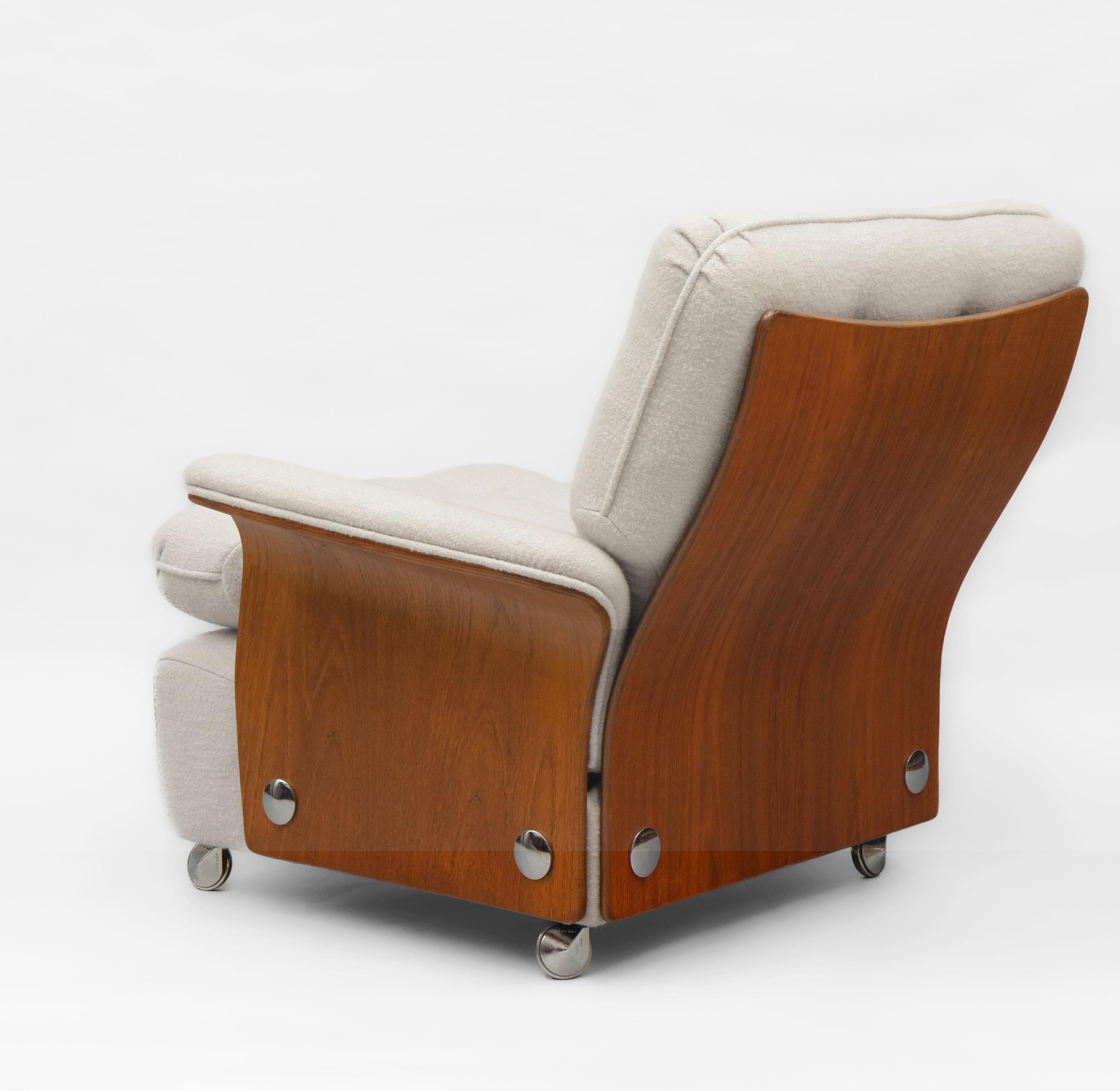 British Pair G Plan Teak Tulip Lounge Armchairs with Bouclé Wool Upholstery