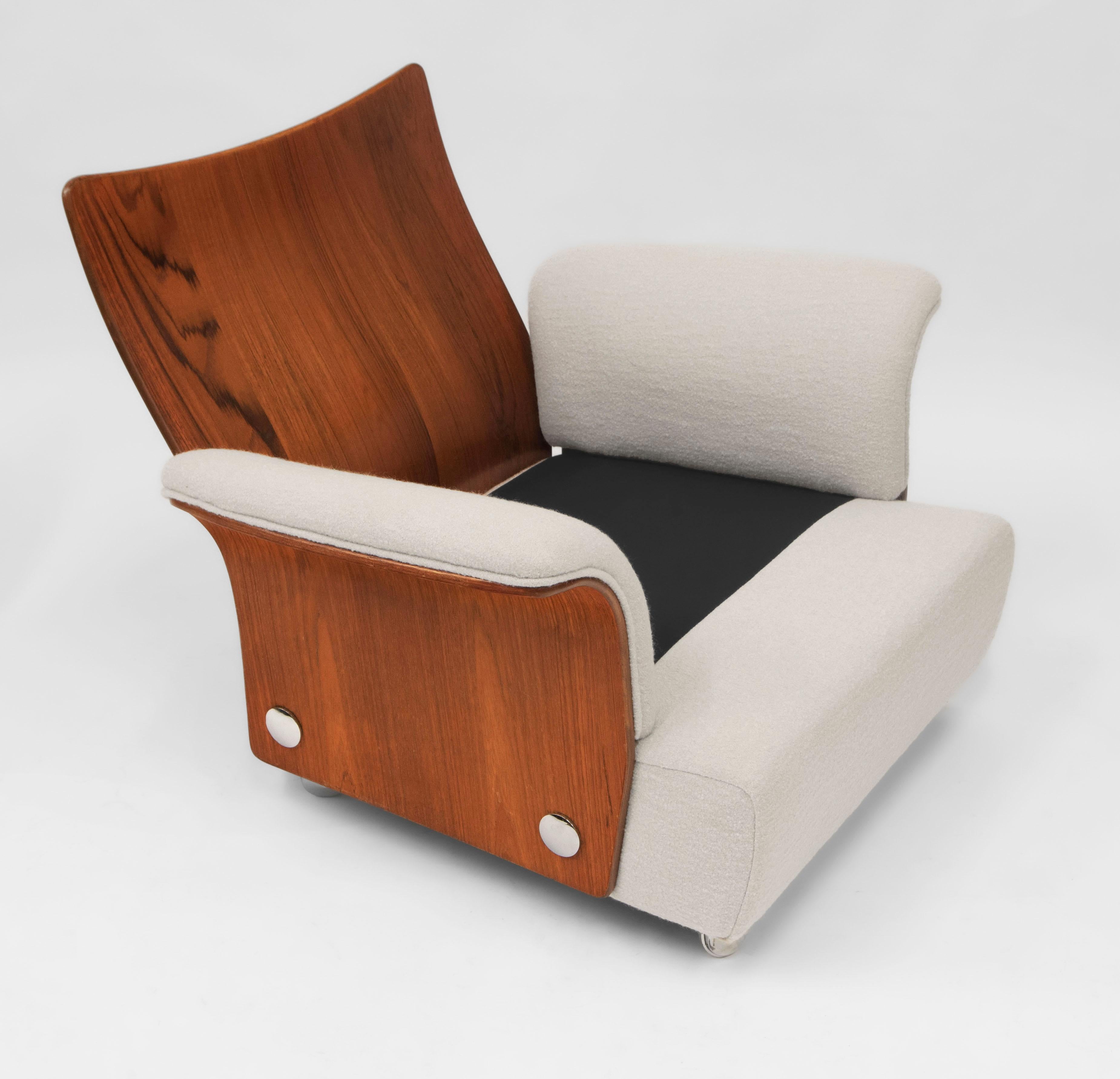 Pair G Plan Teak Tulip Lounge Armchairs with Bouclé Wool Upholstery 2