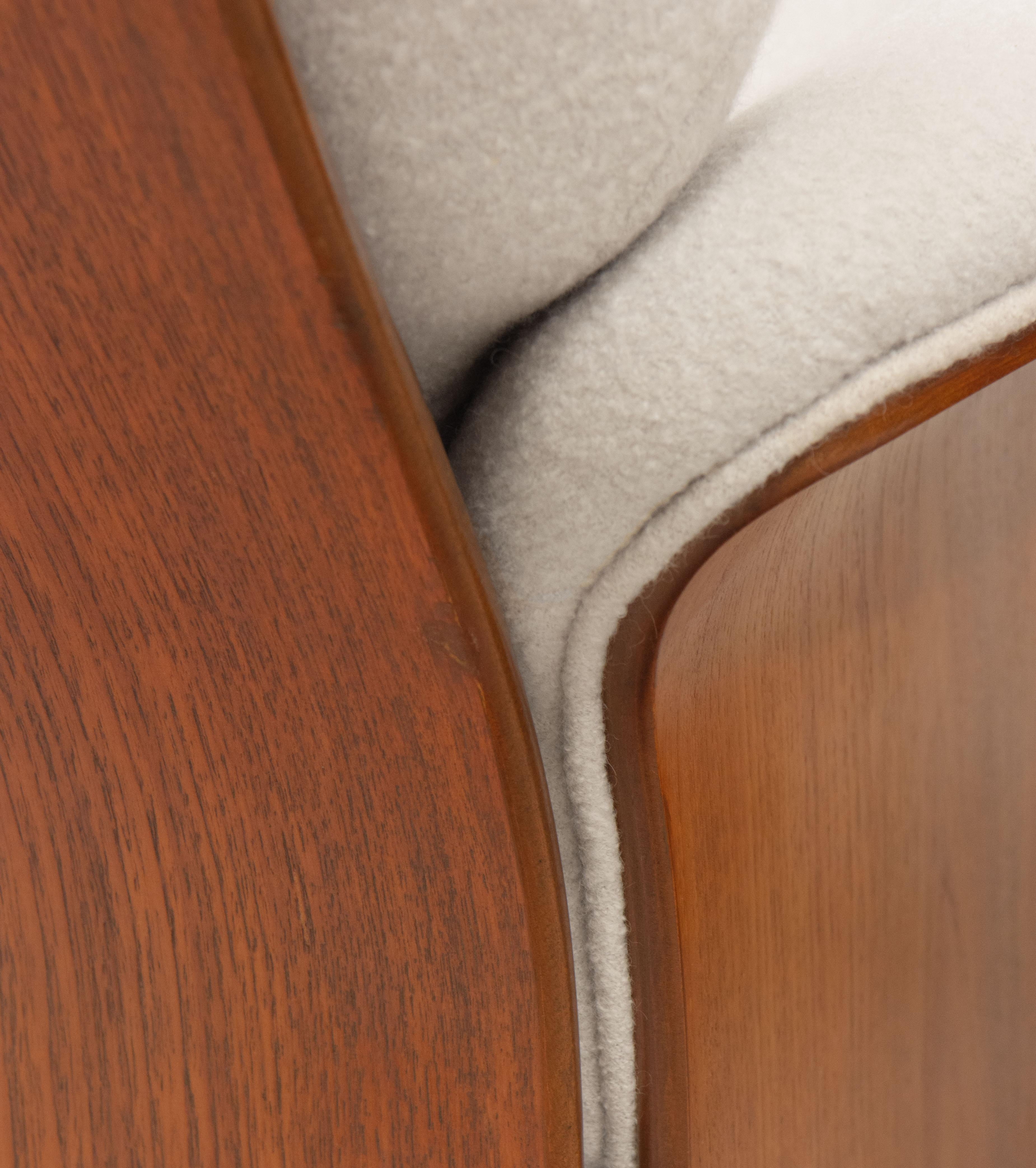 Pair G Plan Teak Tulip Lounge Armchairs with Bouclé Wool Upholstery 3