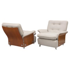 Pair G Plan Teak Tulip Lounge Armchairs with Bouclé Wool Upholstery
