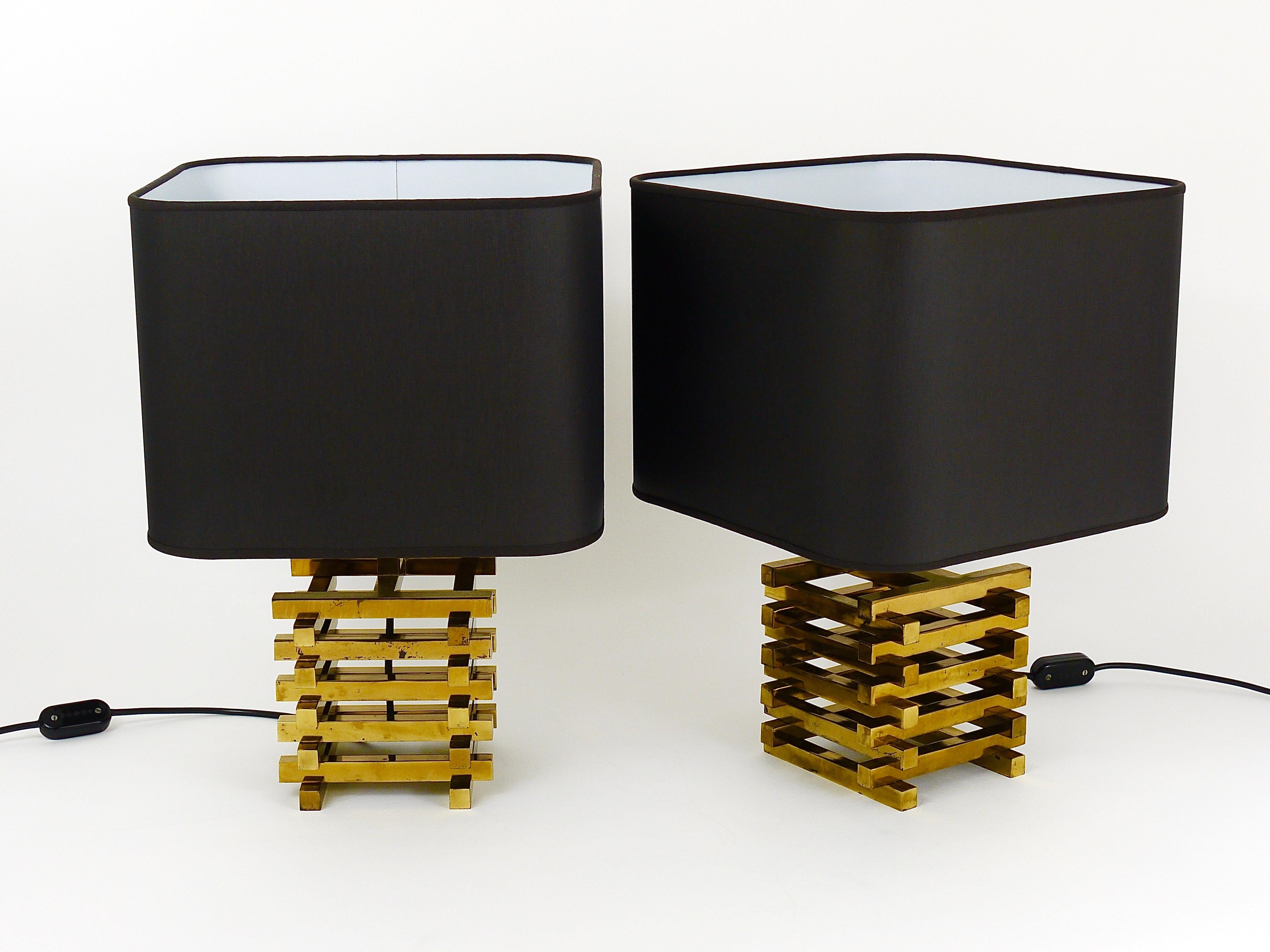 Pair Romeo Rega Style Midcentury Brass Table Lamps, Italy, 1970s 4
