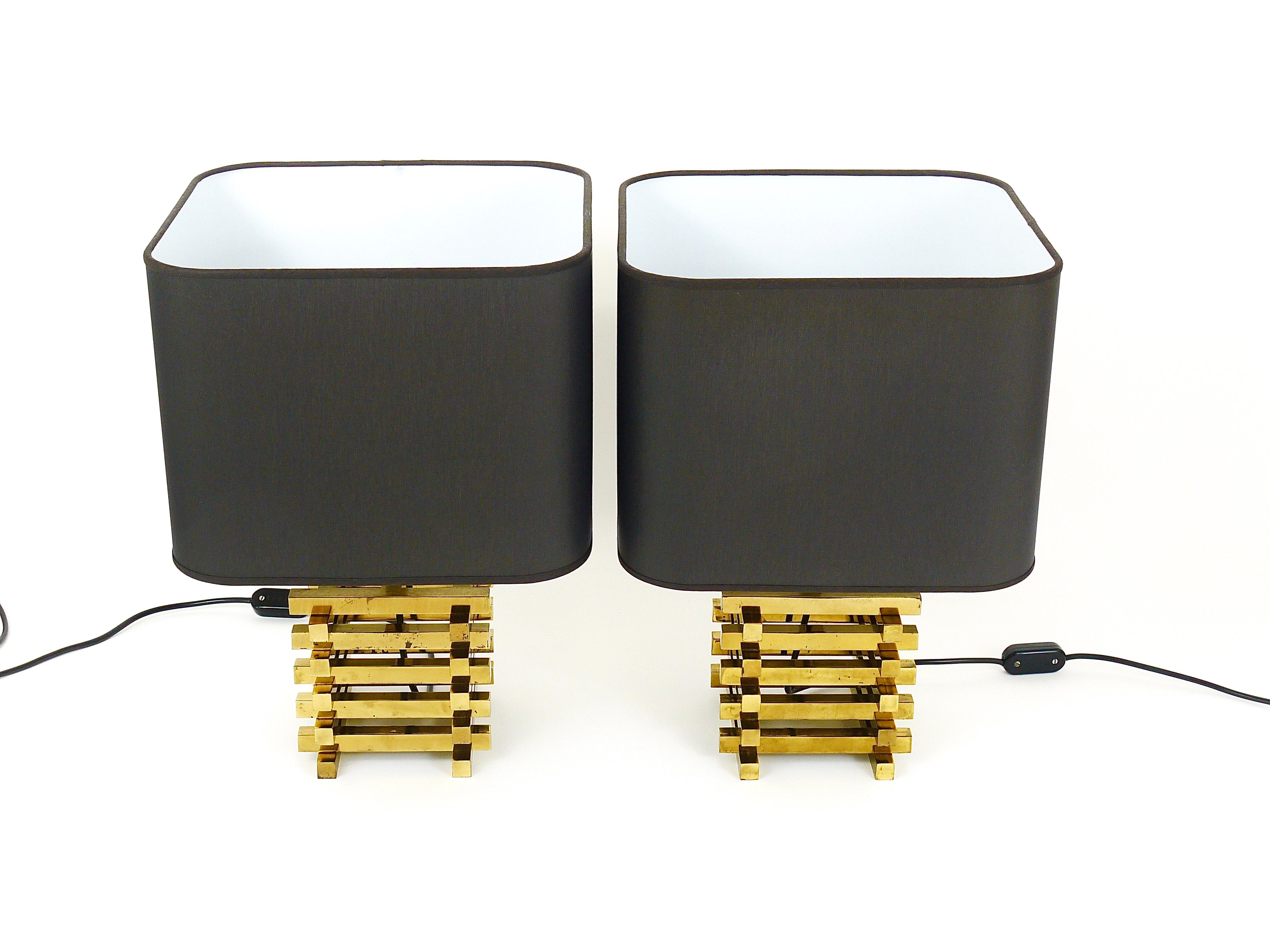 Pair Romeo Rega Style Midcentury Brass Table Lamps, Italy, 1970s 7