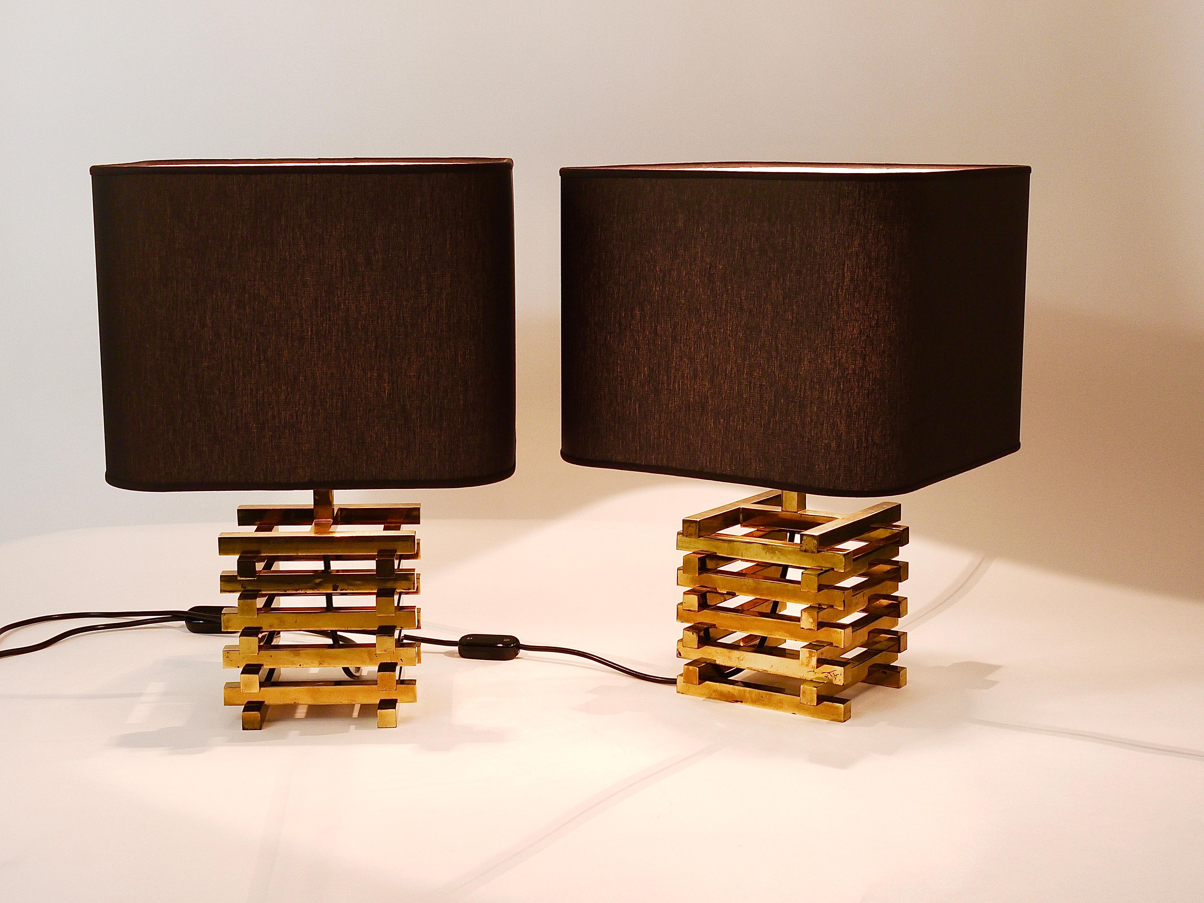 Mid-Century Modern Pair Romeo Rega Style Midcentury Brass Table Lamps, Italy, 1970s