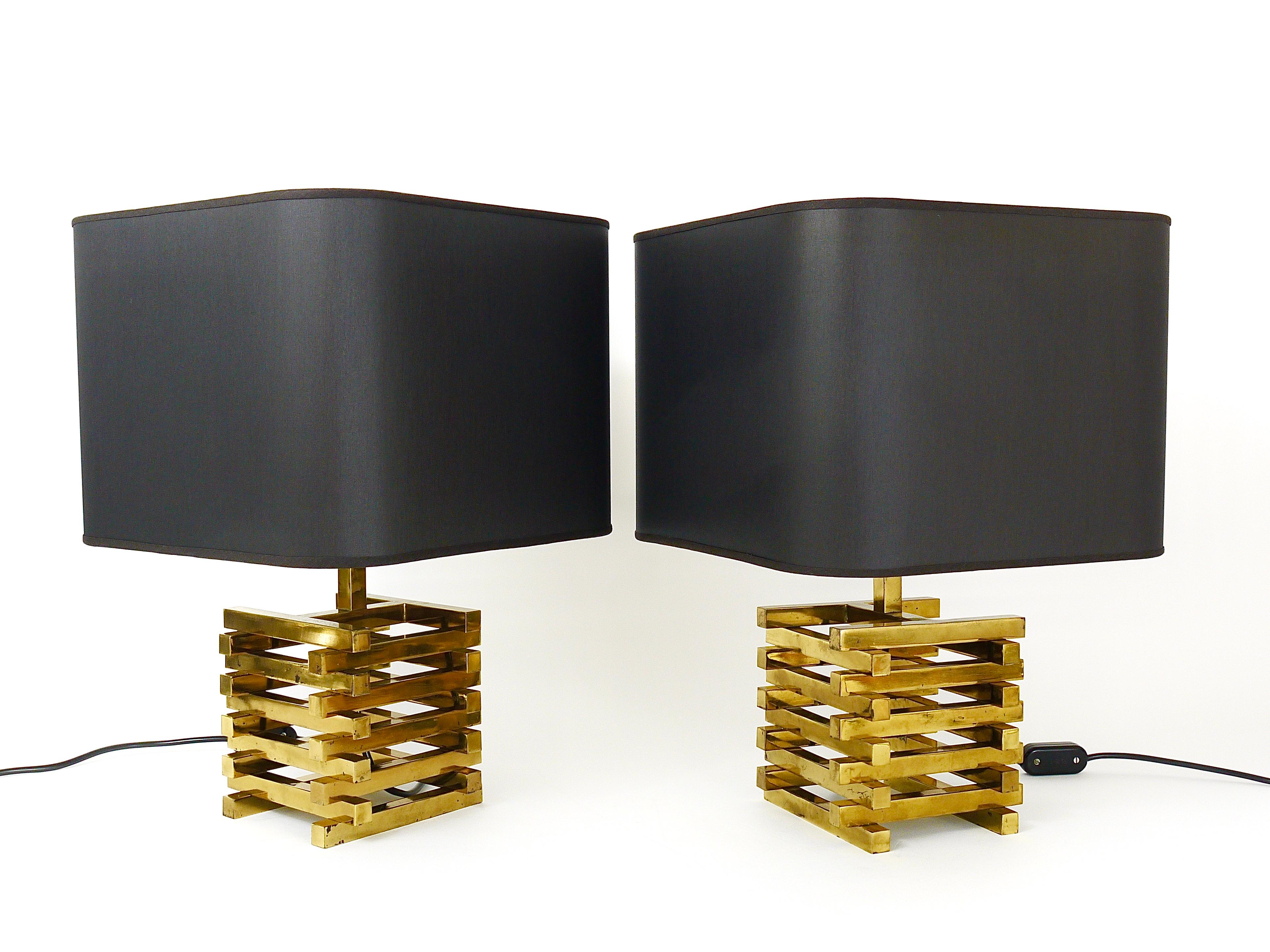 Pair Romeo Rega Style Midcentury Brass Table Lamps, Italy, 1970s In Good Condition In Vienna, AT