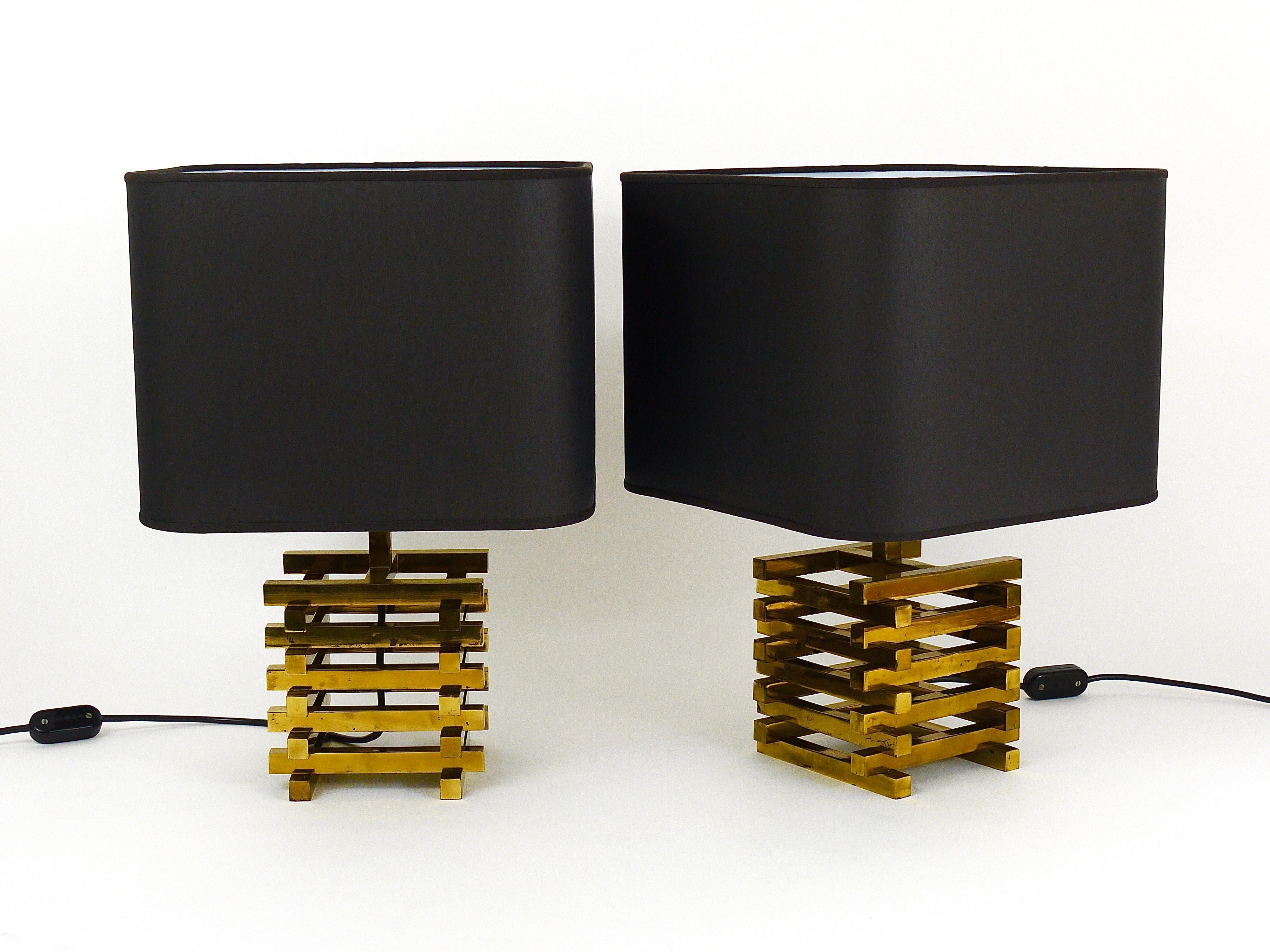 Pair Romeo Rega Style Midcentury Brass Table Lamps, Italy, 1970s 1