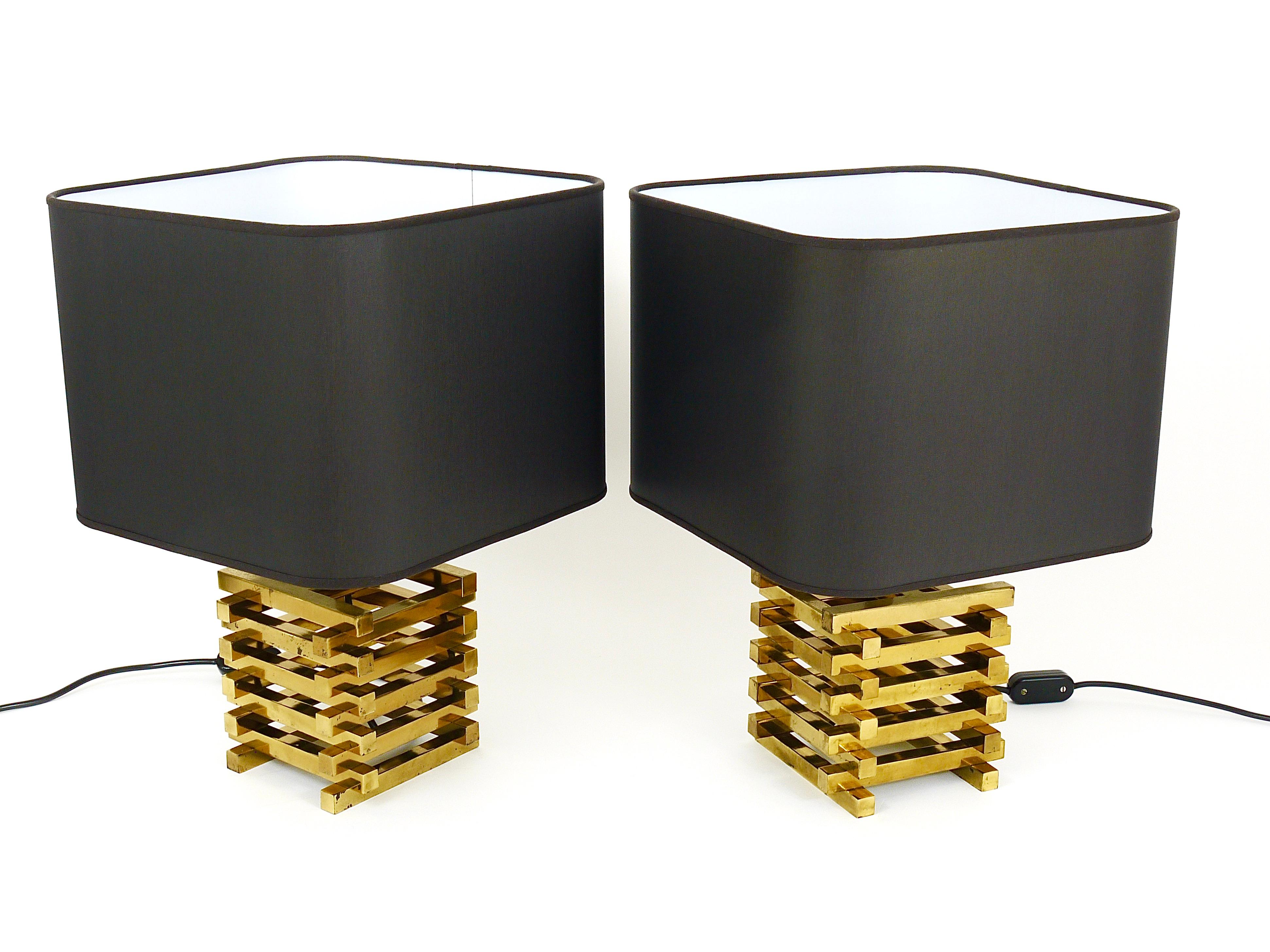 Pair Romeo Rega Style Midcentury Brass Table Lamps, Italy, 1970s 3