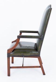 Pair Gainsborough Chairs Leather Georgian Revival 1900